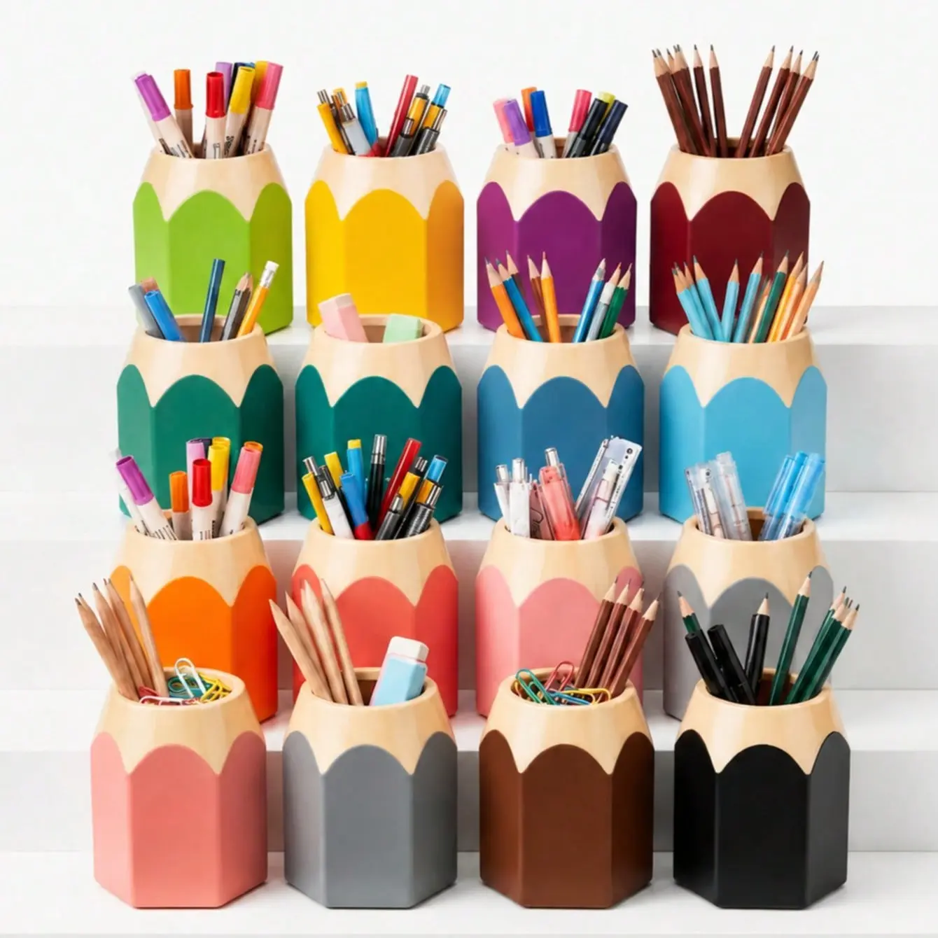 5 Cute Pencil-Shaped Pen Holders, Multicolor Desk Organizer, Ideal for School and Office, Creative Storage Solutions