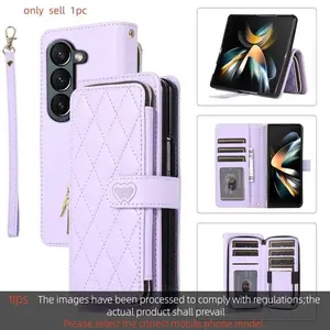 Crossbody Lanyard Leather Smartphone Cellphone Protective Phone Case for Samsung Galaxy Z Fold 7 6 5 4 3 Fold5 Fold4 Fold6 5G Wallet with Card Holder Slot Cover Accessories