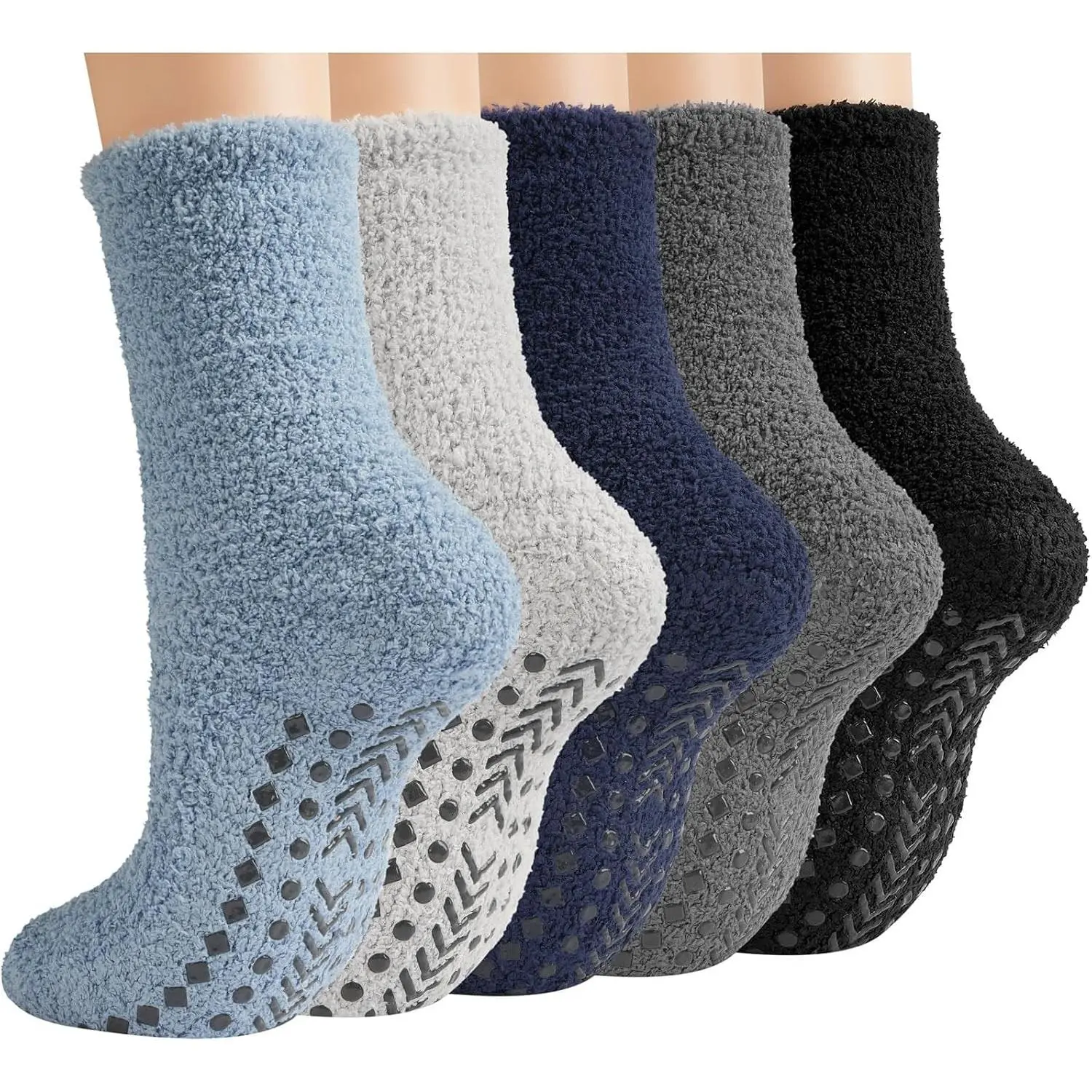 Men's Cozy Fuzzy Slipper Socks with Grips, Warm Non-Slip Winter 5 Pairs, Soft Fluffy Gripper Socks for Hospital, Sleep & Indoor Home, Anti-Skid Bottom, Ideal Gift for Men and the ElderlyGift