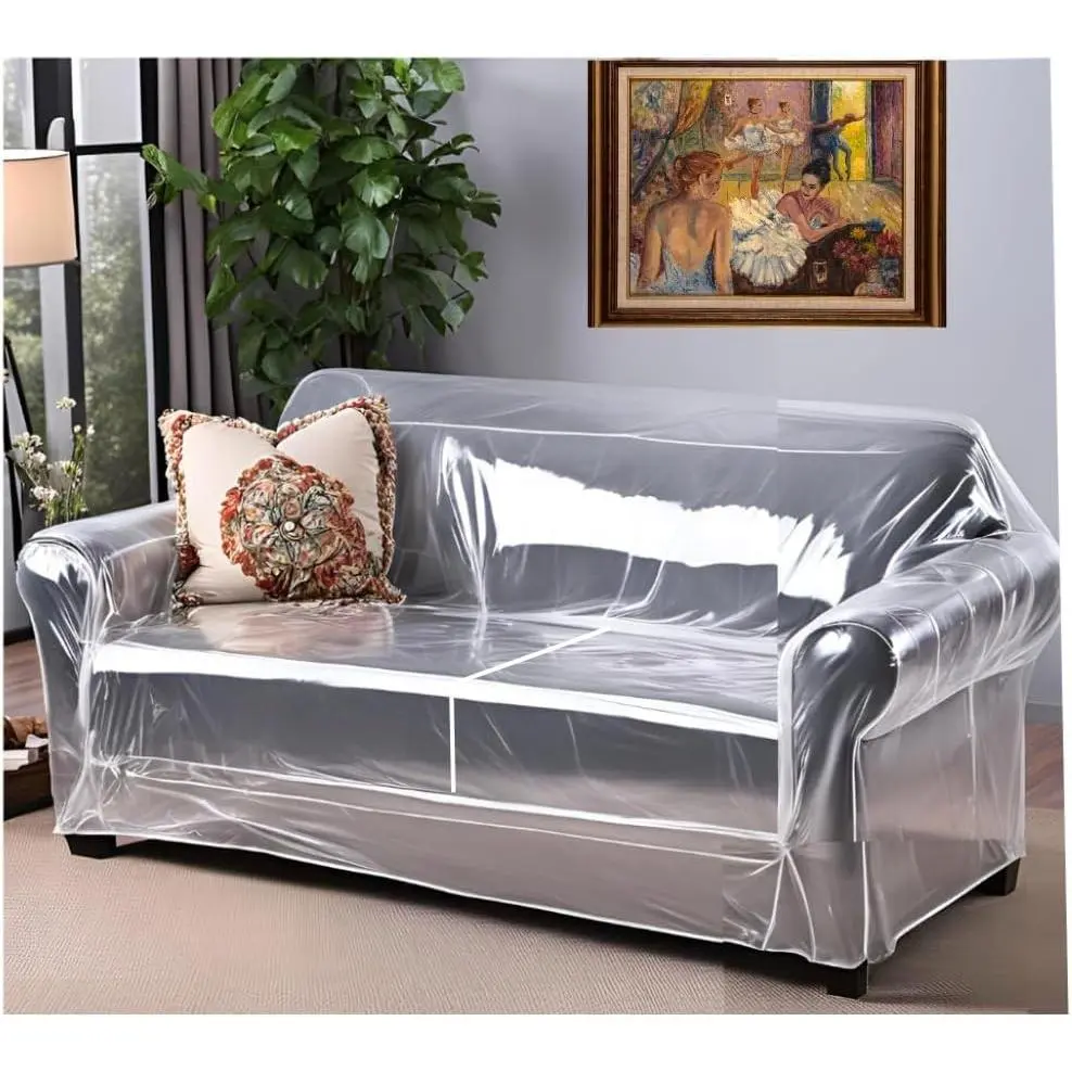 Clear Plastic Loveseat Cover - Thick Heavy Duty Vinyl 2 Seat Sofa Cover for Protection Against Cat & Dog Clawing - Stain & Dust Protector - Waterproof Slipcover for Moving & Storage