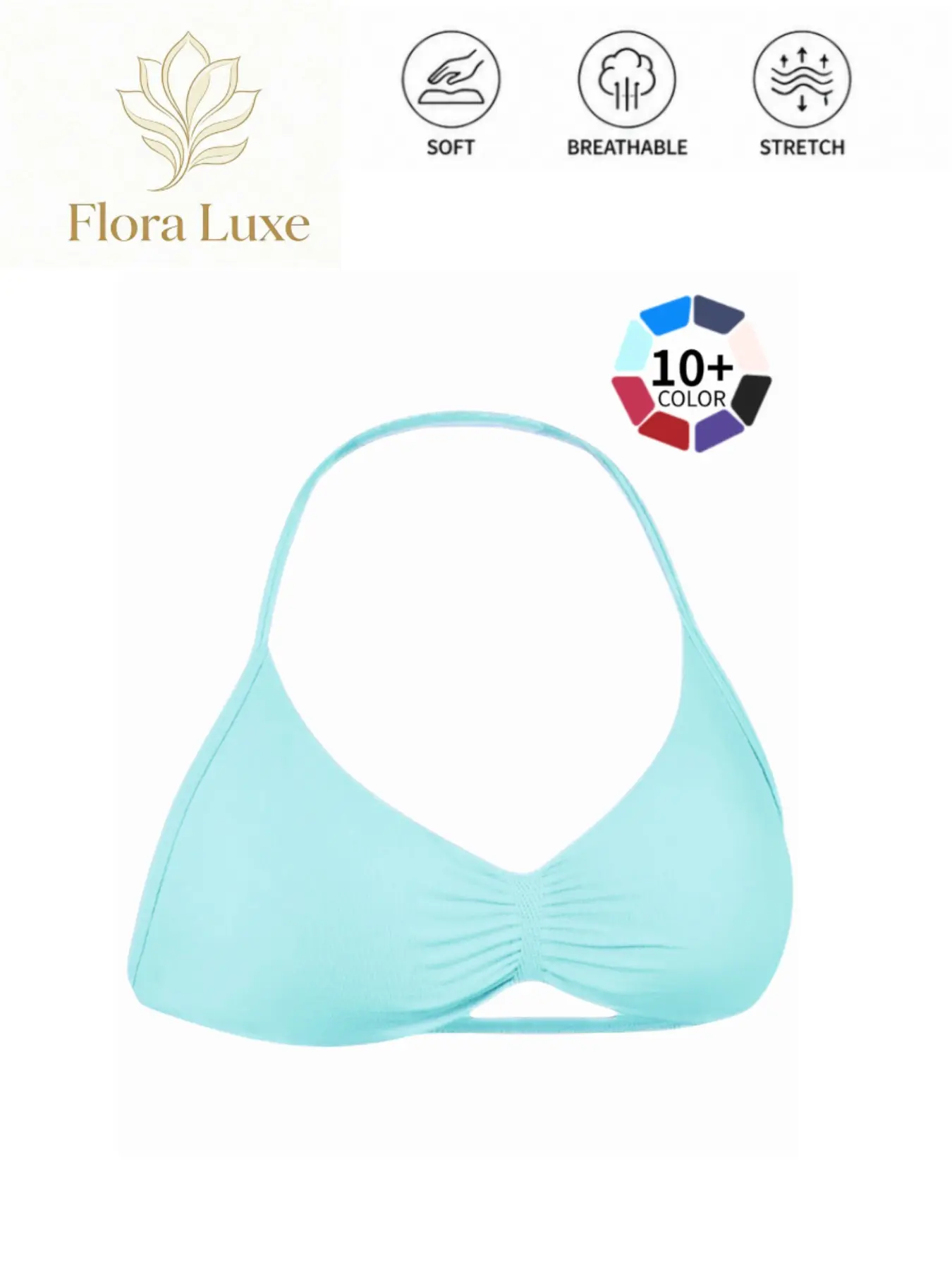 Backless Halter Yoga Bra for Women, Strappy Workout Bra, V Neck Ruched Sexy Sports Bra, Stretchy Fitted Crop Top for Gym Workout Summer