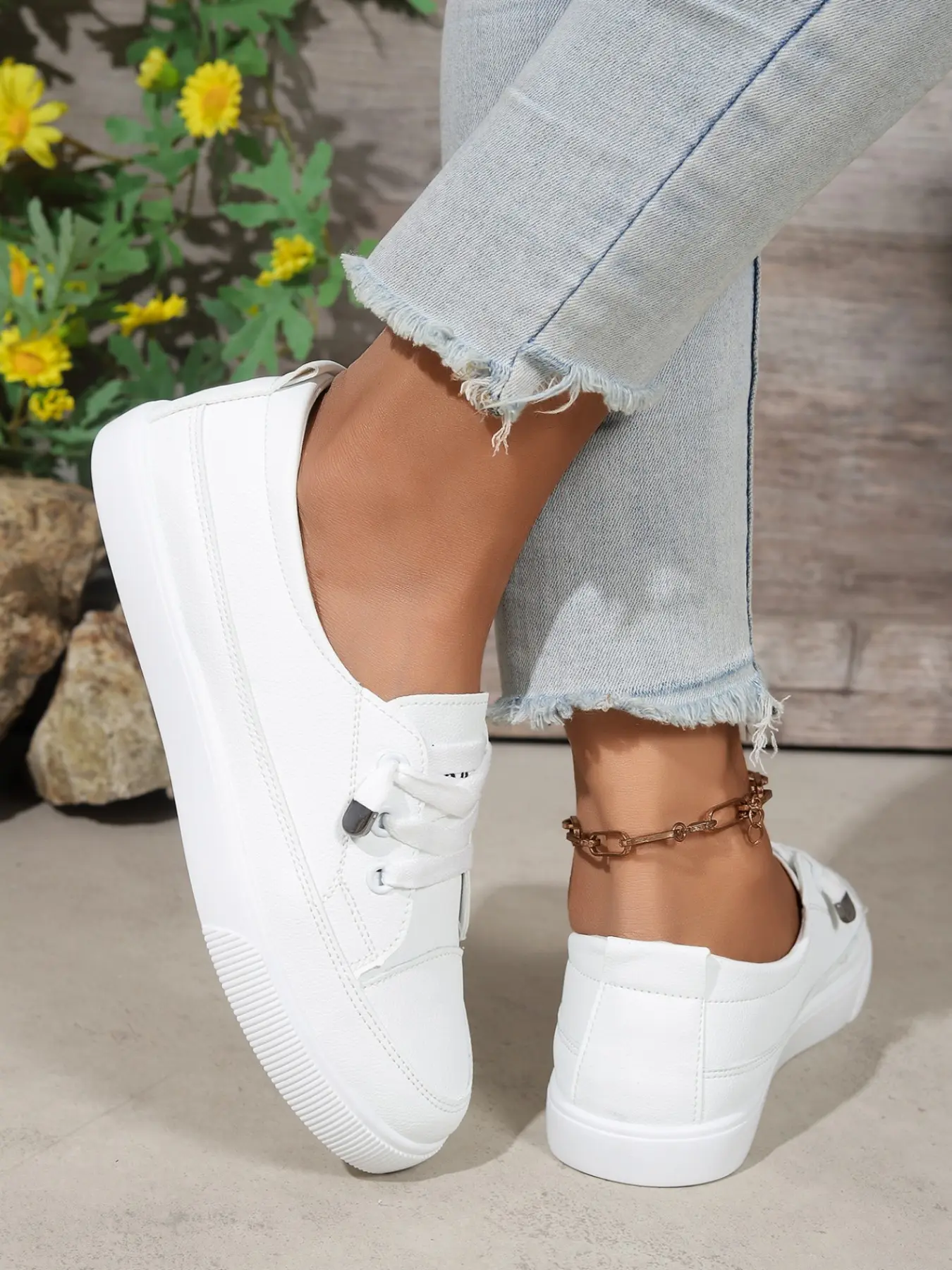 Women's Casual PU Leather Sneakers, Slip-On Design, Breathable Soft Sole, All-Season Comfort, Perfect for Daily Wear & Errands, Casual Slip Ons