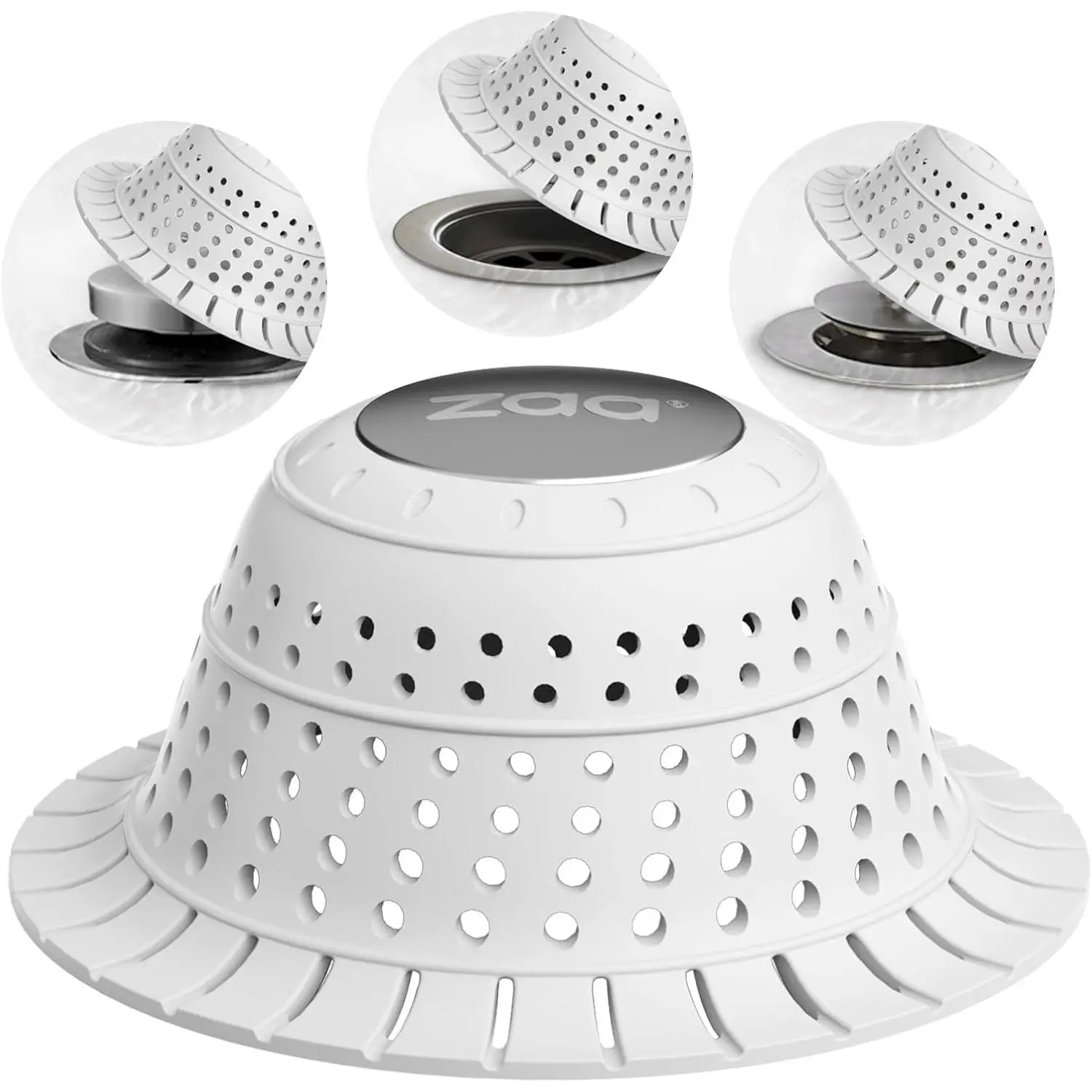Bathtub Drain Strainer  Bathroom Stopper Fixture Accessories | White   collapsible 1 pack drain protector and hair catcher for pop-up and regular drains of shower, tub