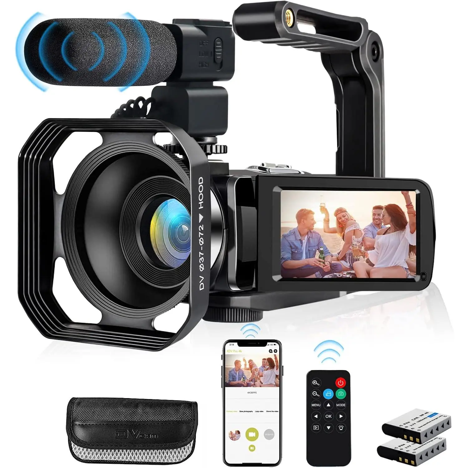 4K Video Camera, Camcorder 48MP Ultra  WiFi Vlogging Camera for YouTube 18X Zoom 3.0"  Screen Digital Camera with Microphone, Stabilizer, Lens , Remote, 2