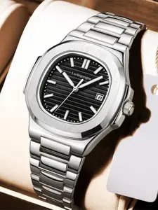 Men's Automatic Mechanical Watch, Square Nautilus Design, Stainless Steel Strap, Waterproof, Luminous, Calendar, Business Casual, Gift Idea