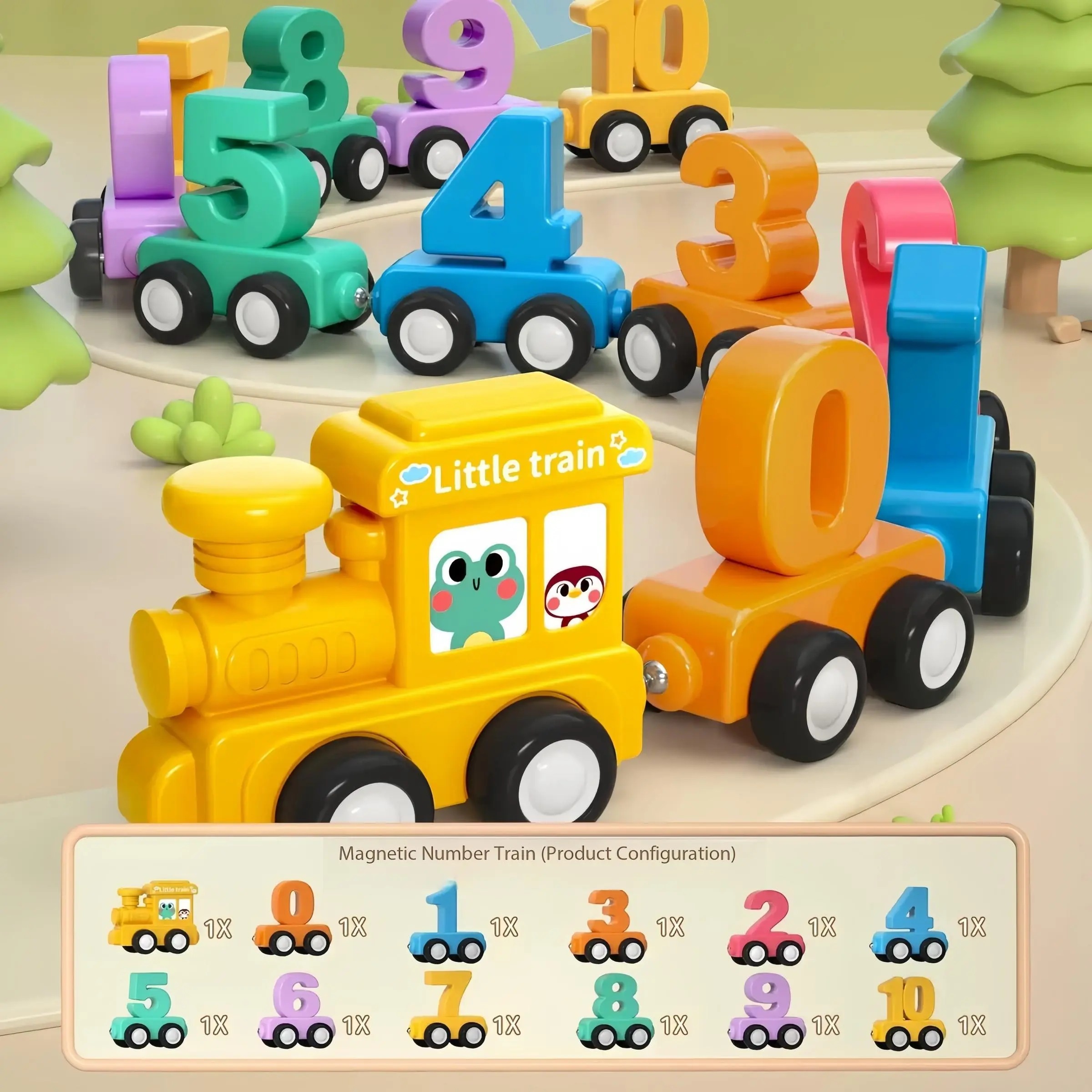 ✨12-Car Extra Strong Magnetic Number Train – Colourful Plastic Number Train for Children. Buildable toy for number and colour recognition, counting and colour sorting. Preschool educational toy, train-themed birthday gift