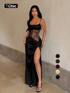 Strappy Lace Average Hot Girl Sexy Split Women Dress, Plain Surface, Slim-Fitting, No Ca Prop 65, No Ca Prop 65 Ca, Weight >= 88.2 G/m²