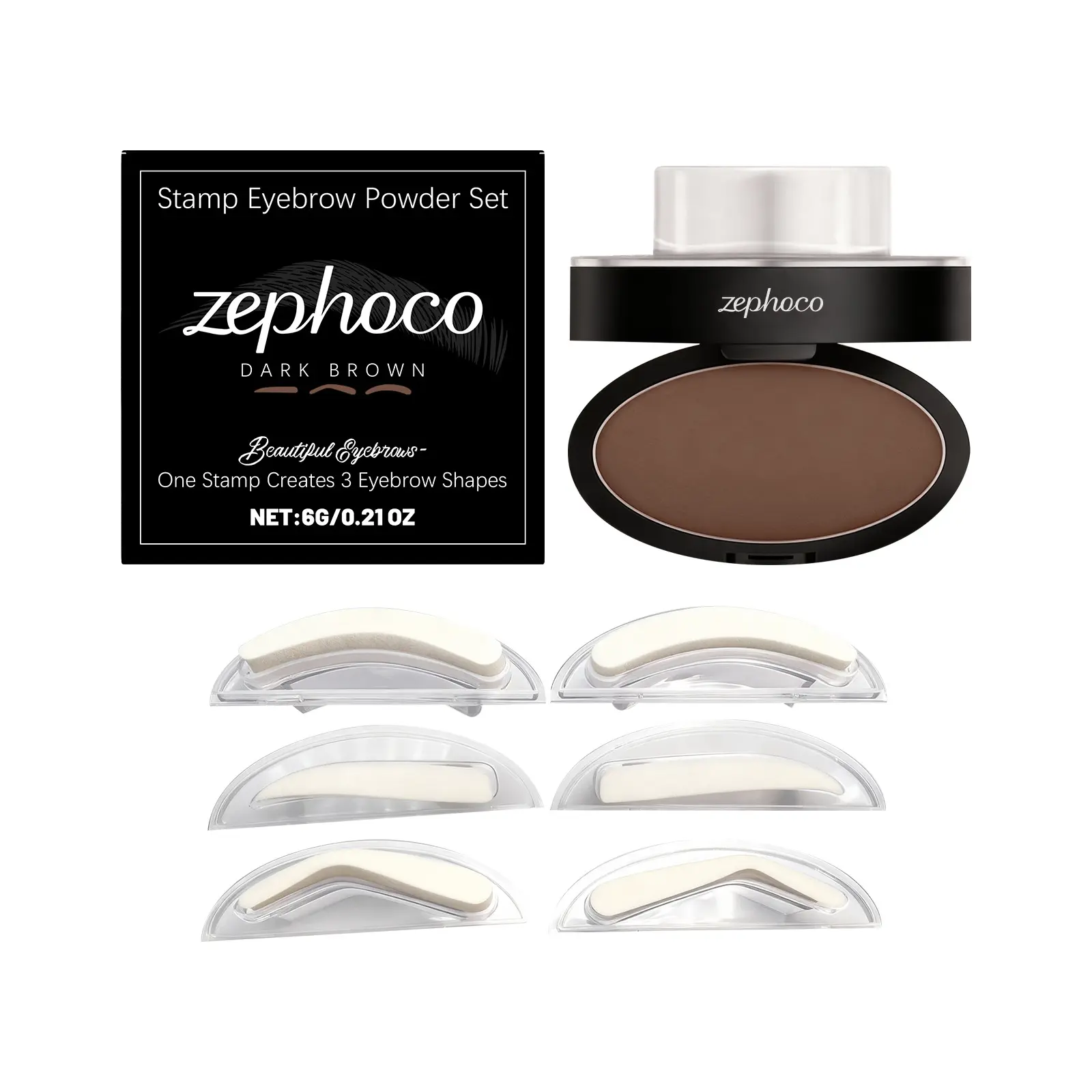 Eyebrow Stamp Powder Kit, Blackish Gray One‑Step Brow Stamp Set with 6 Reusable Eyebrow Stencils, Waterproof Long‑Lasting Natural Eyebrow Makeup Tool, Quick Brow Shaping for Makeup Beginners, Create Perfect Symmetrical Brows in Seconds