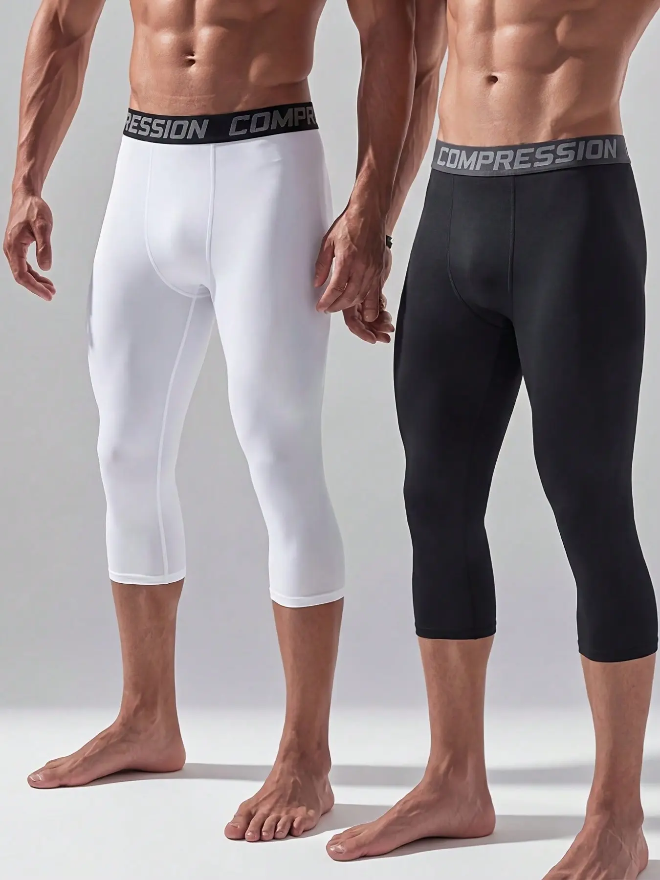 Men's Seven-Eighth Compression Tight Pants, Sporty Fitness Running Underwear, Two Pairs Set, Ideal for Workout and Exercise
