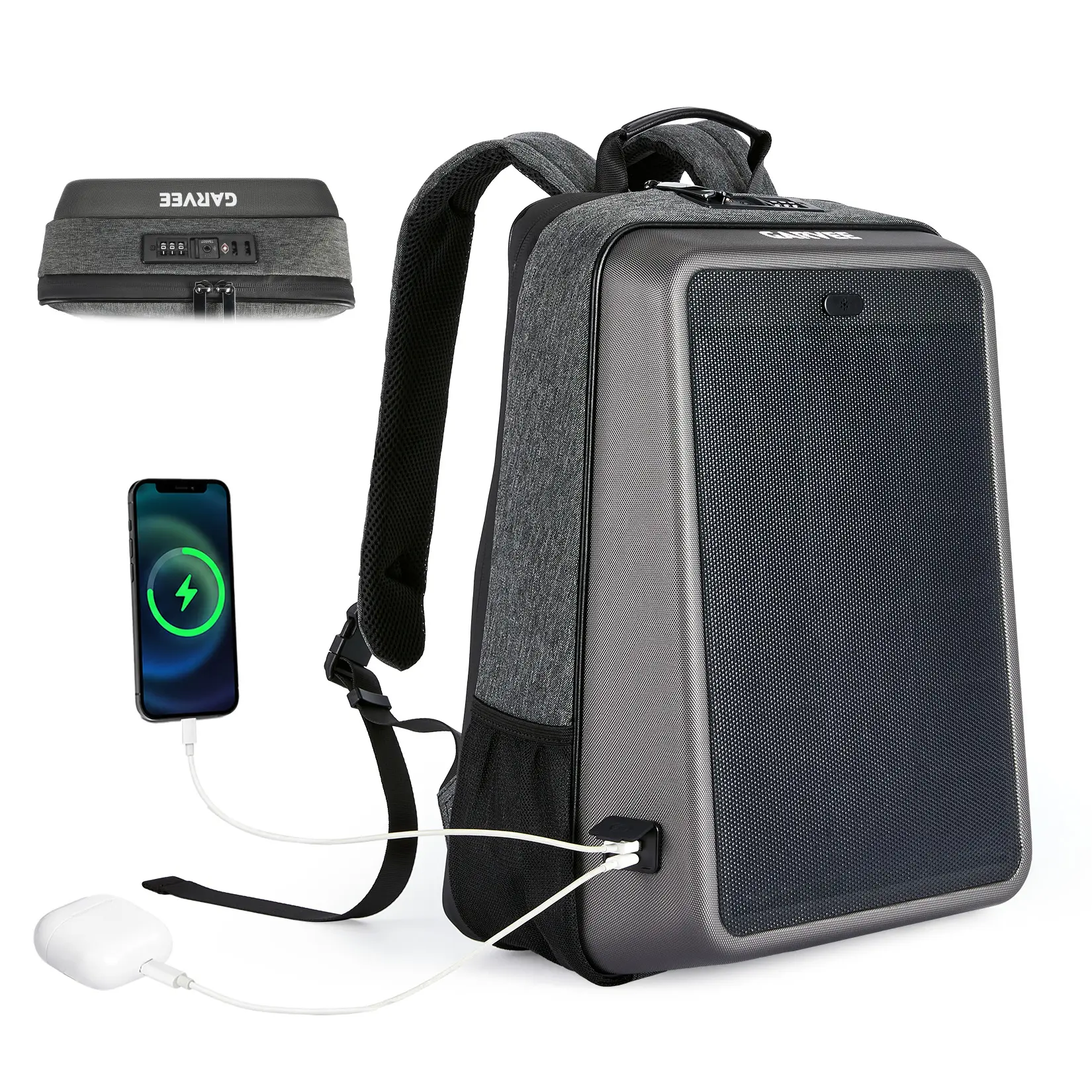 Solar Powered 38L Outdoor Backpack - Integrated 13W IBC Solar Panel - Waterproof Hard Shell - USB & Type-C Charging - Large Capacity Hiking & Camping Bag