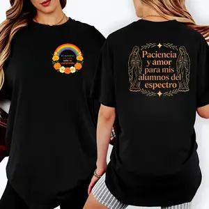 Men's 100% Cotton Short Sleeve Graphic T-Shirt - Comfortable, Lightweight, Double-Sided Rainbow Floral Spanish Print, for Autism Support Staff, Machine Washable