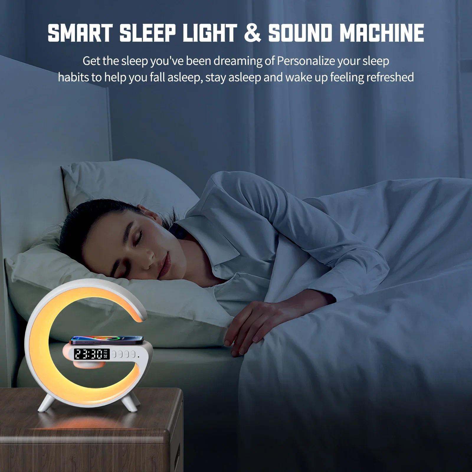 Multifunction RGB Light Bluetooth Speaker Alarm Clock 15W Wireless Charger Stand Pad Fast Charging Station