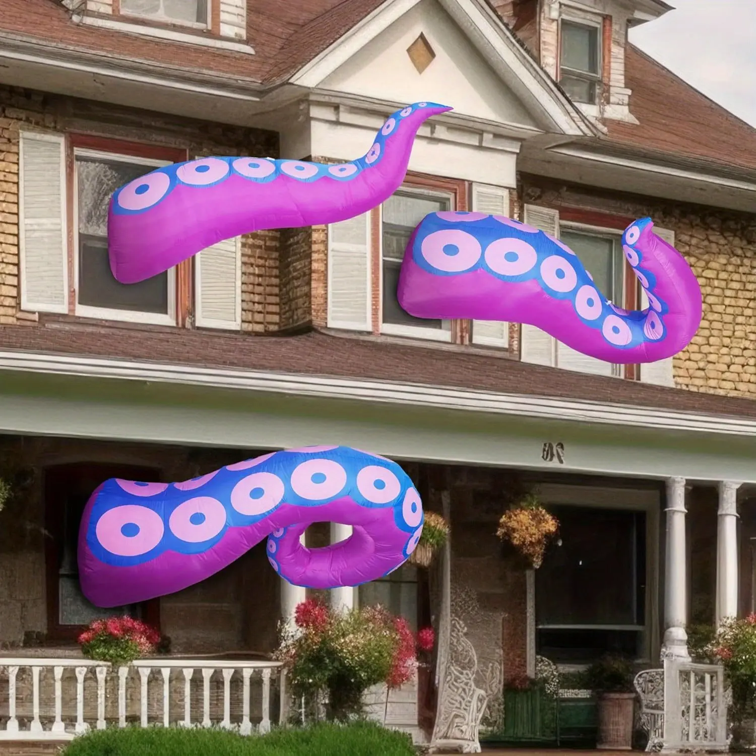 [Halloween] 3pcs Halloween Inflatables Octopus Tentacle Outdoor Window Decorations, Octopus Legs with Build-in LEDs, Halloween Front Door Window Roof Prop, Outdoor Holiday Blow up Decor for Garden Lawn