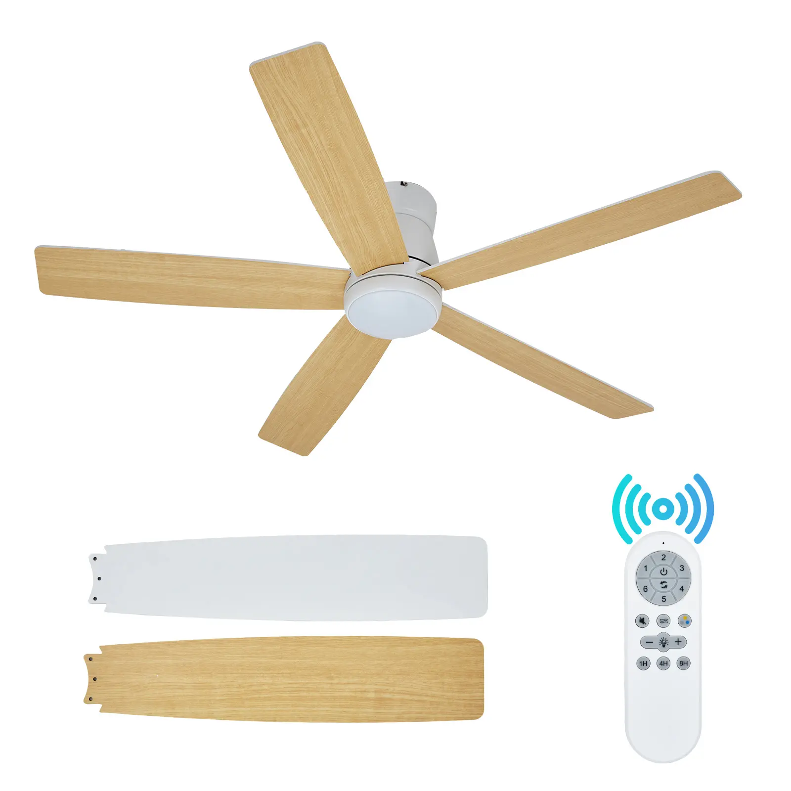 Modern 52 Inch Ceiling Fan with Dimmable 3-Color LED Light, Quiet 6-Speed Reversible DC Motor, Energy Efficient Low Profile Flush Mount, Remote Control for Bedroom, Living Room, Garage, Indoor/Outdoor Use