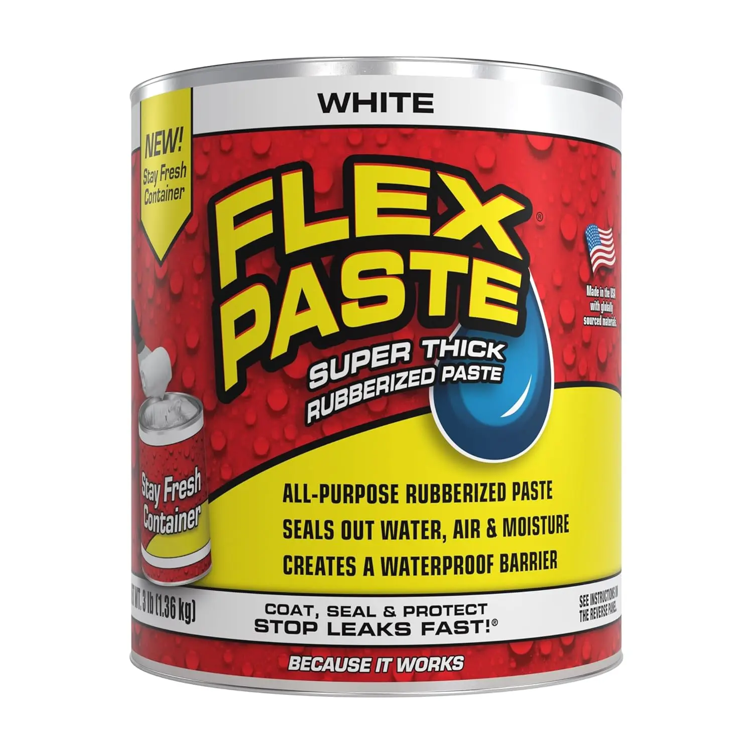 , Waterproof Paintable, Spackle Sealant, Fill Gaps Cracks Holes - Block Out and Air - UV Resistant -,, EPDM, Concrete, Roof, RV Repairs, White, Quart