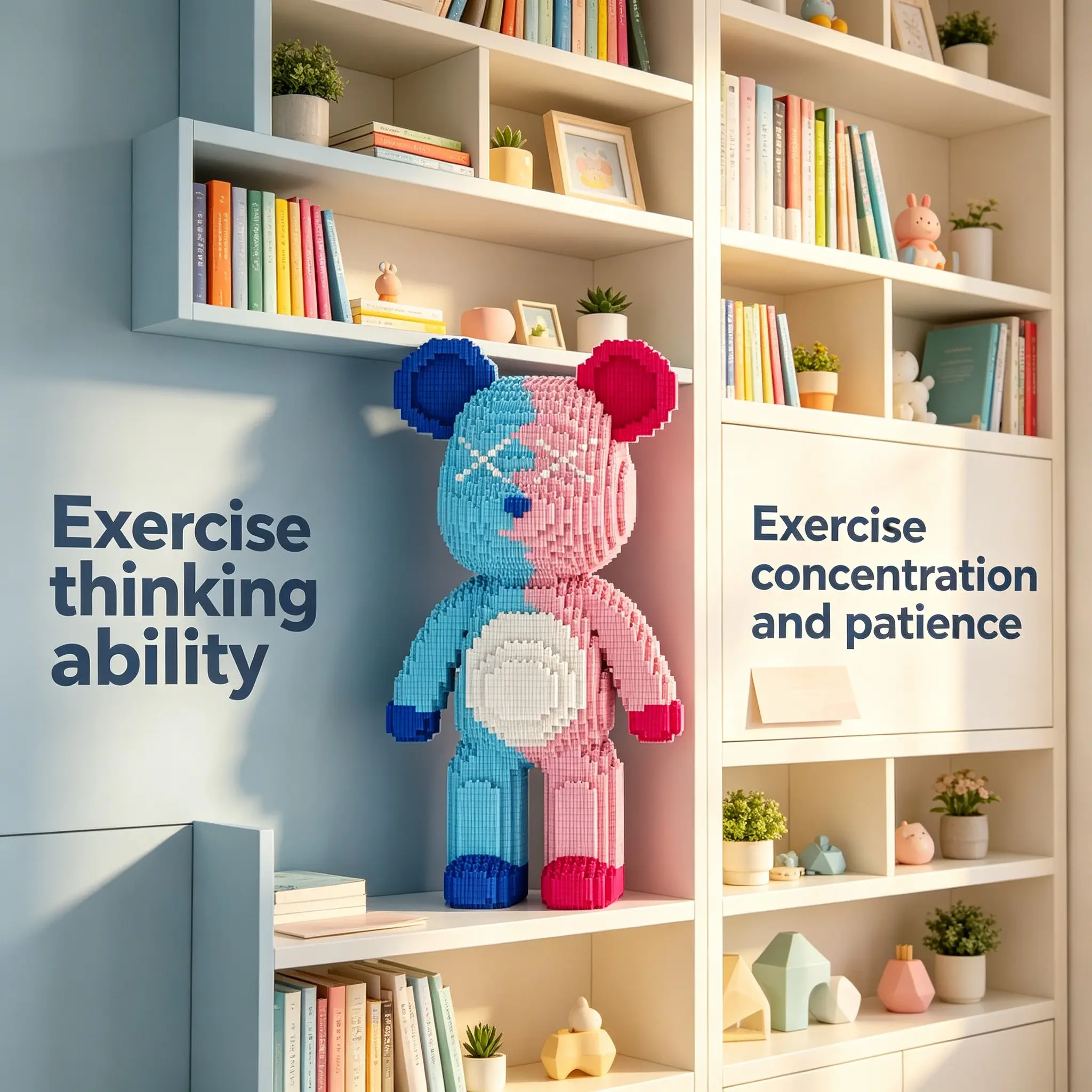 Bj Blue Powder Surprise Bear 3D Puzzle Ornament, Home Office Decor, Party Decoration, Ideal Gift, Handmade Craft, Lightweight Statue