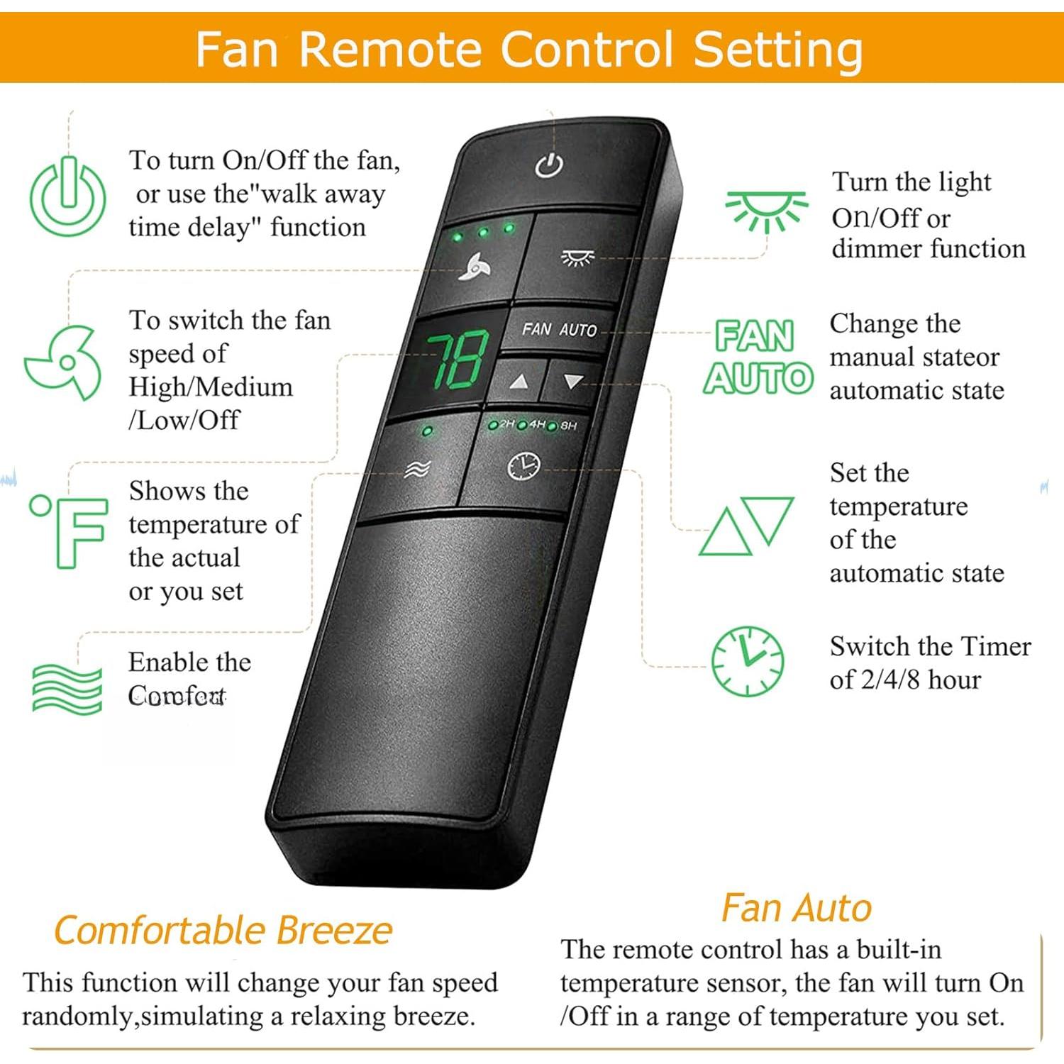 HD3 Ceiling Fan Remote Control Replacement for Hampton  Home Decorators Collection,3-Speed Timer Light Dimmer Thermostatic Control, 2AAZPHD3/HD3 KUJCE10320/TR222A