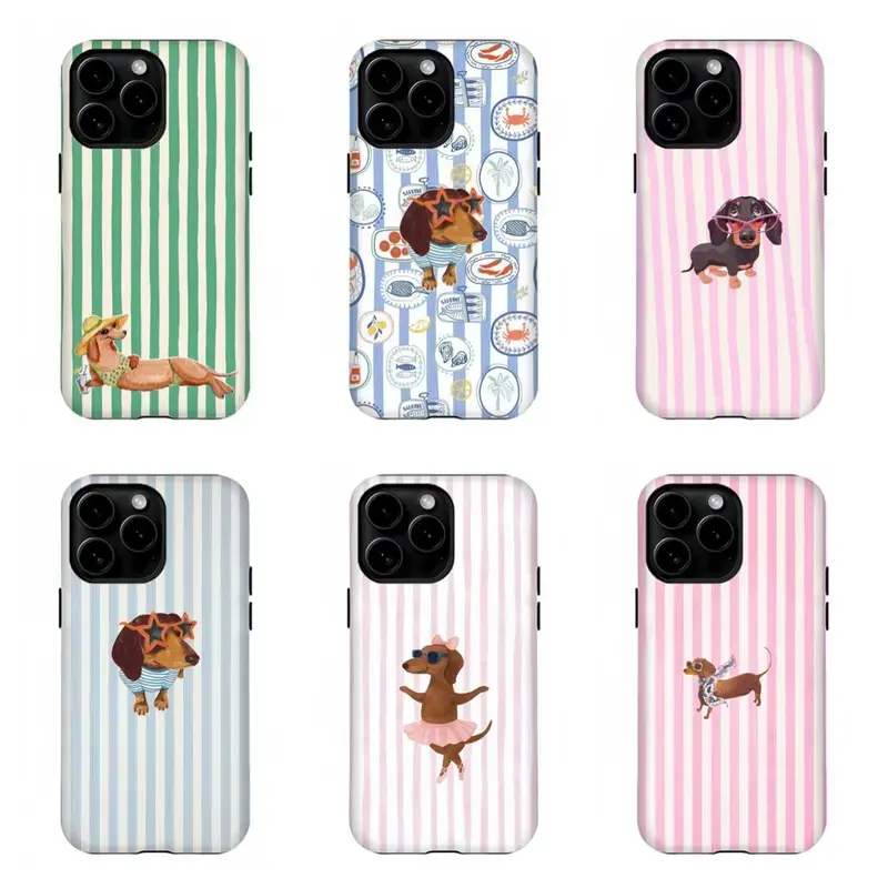Striped Custom Dachshund Shockproof Smartphone Case - Durable, Wireless-Ready Protection Cover, Mobile Phone Accessory for iPhone 11-17, Gift for Dachshund Fans