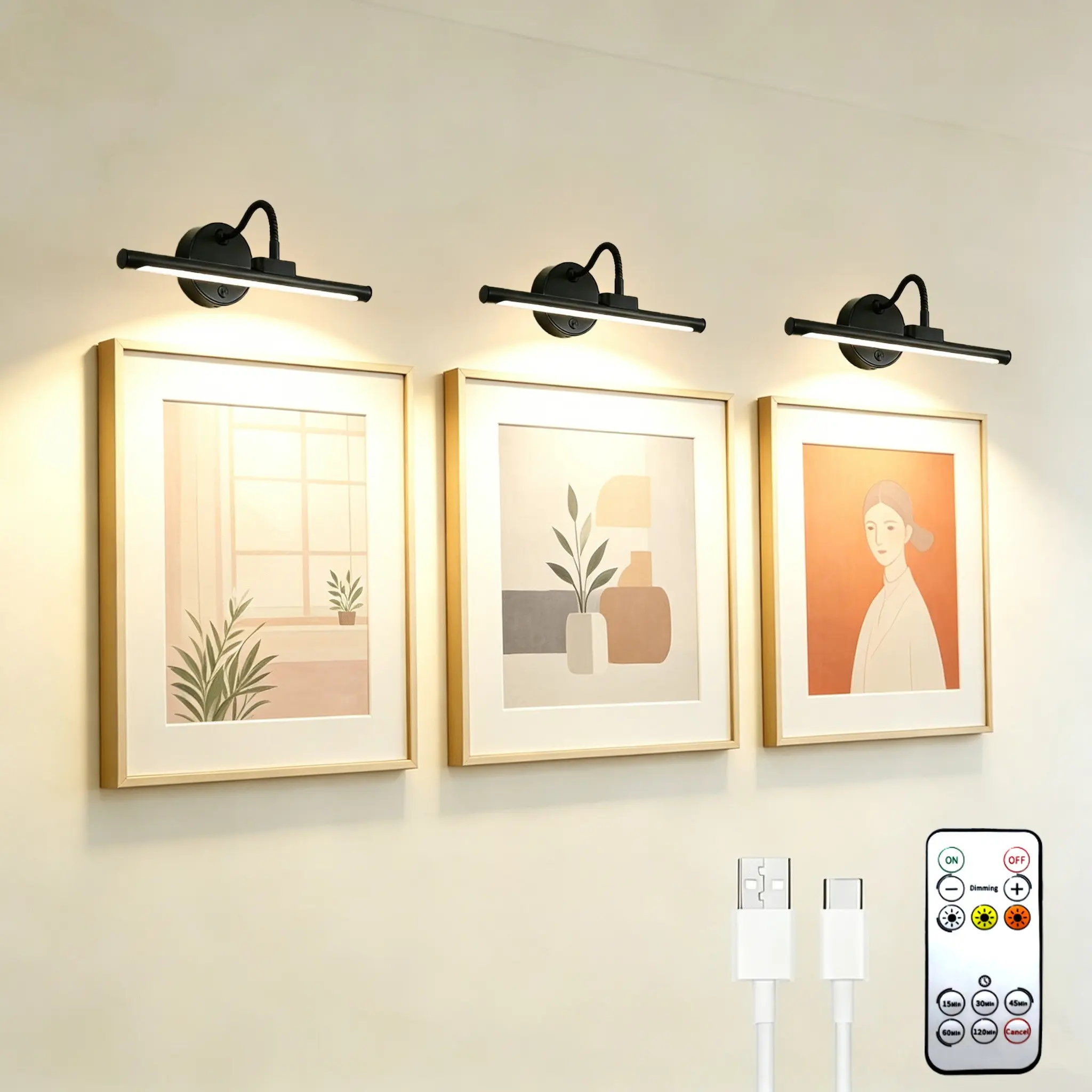 3-Pack 13-Inch Rechargeable Wireless IR Remote LED Art Display Lights, Adjustable Color Temperature, Ideal for Gallery & Living Room