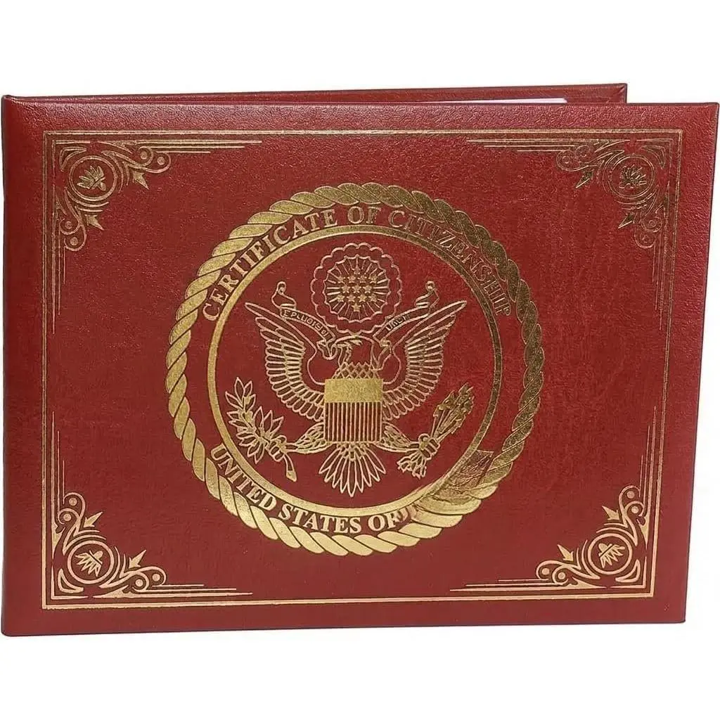 Modern Synthetic Protective U.S. Citizenship & Naturalization Certificate Holder, Red Document Storage Accessory for Office Desk Organization, Padded Cover
