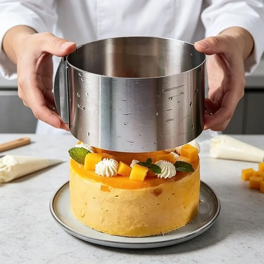 Adjustable Stainless Steel Mousse Ring, Expandable Round Cake Mold, Multi-Size Baking Frame, Ideal for Birthday Cakes, Mousse, Tiramisu, DIY Baking Accessories, Baking Tools