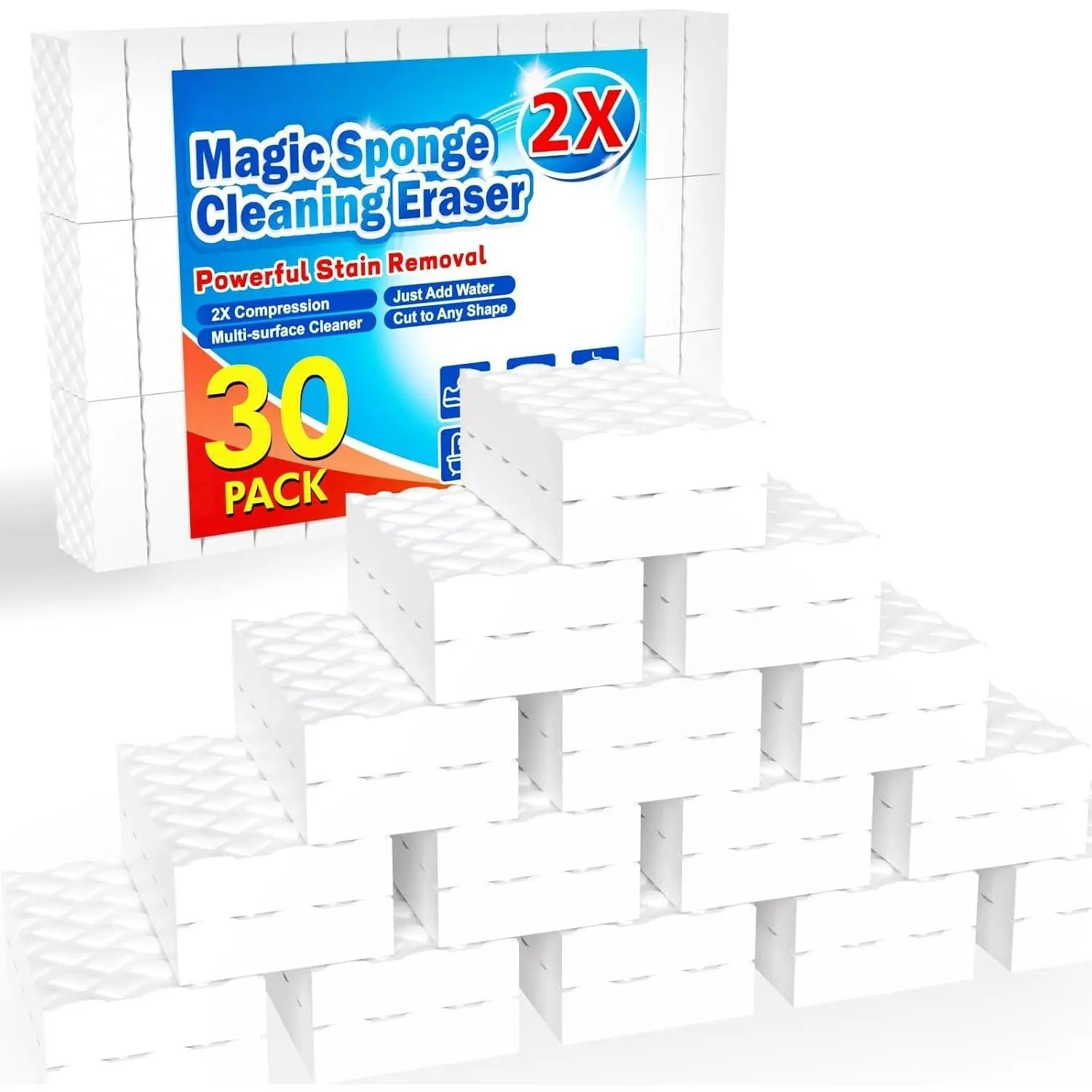 Magic Sponges Cleaning Eraser, 30 Pack 2X Density Stronger Melamine Sponge  Pads, Multi-Functional Household Cleaner Dish Sponge, Cleaning Supplies for Kitchen, Bathroom, Floor, Sink,Wall Cleaner