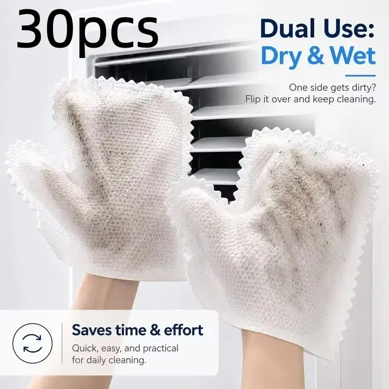30 Pcs Reusable Microfiber Dusting Gloves, Wet Dry Dual Use Cleaning Gloves for Kitchen, Bathroom, Furniture, Glass, Windows, Car Interior