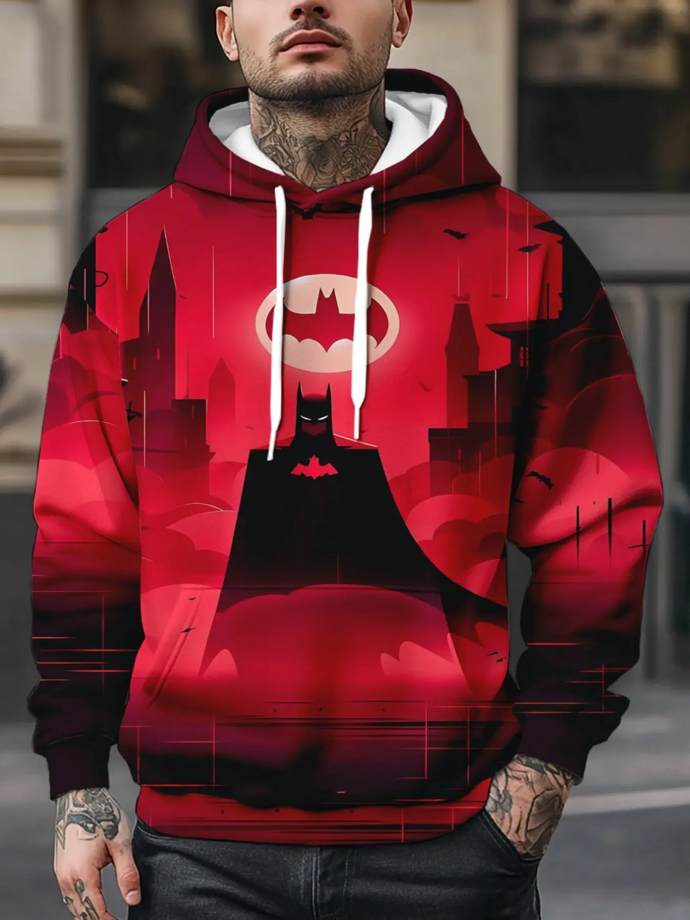 New Warner Collaboration Men's Sweatshirt, 3D Batman Print, Casual and Comfortable Hoodie, Perfect for Everyday Wear