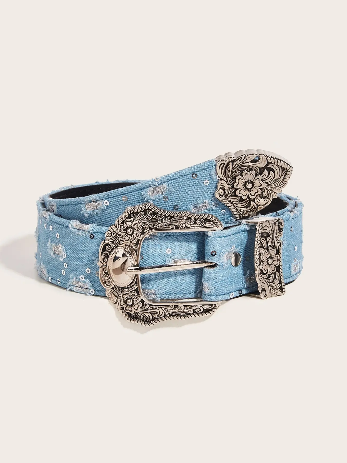 Vintage Western Denim Belt for Women, Western Belts, Y2K Rhinestone Distressed Jean Belt with Carved Buckle, Retro Punk Waist Belt for Jeans Dresses, All-match Fashion Accessory, Perfect Birthday Gift for Style Lovers