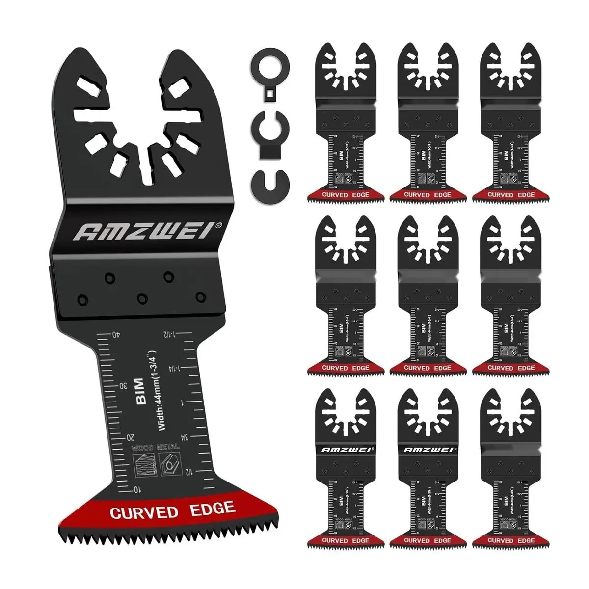 10 Pcs Bi-metal Oscillating Tool Blades, 1-3/4 Inch Curved Edge, for Cutting Soft Metal, Hard Wood, Plastic, Fits Most Multitools, Durable and Long Lasting