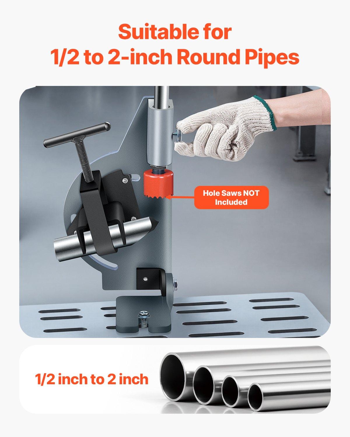 VEVOR Pipe Notcher, Tubing Notcher for 1/2 to 2-inch Pipes, Pipe & Tube Notcher with 0 to 60° Adjustable Angle for Metal, PVC, Wood Pipes, Ideal for Repair Shops, Home Projects, Metalworking