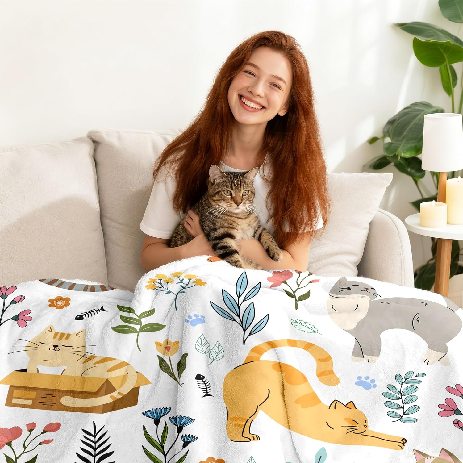Cat Blanket Gifts for Women Girls Soft Flannel Cats Throw Blanket Merch Stuff for Cat Lovers 50"X 40"