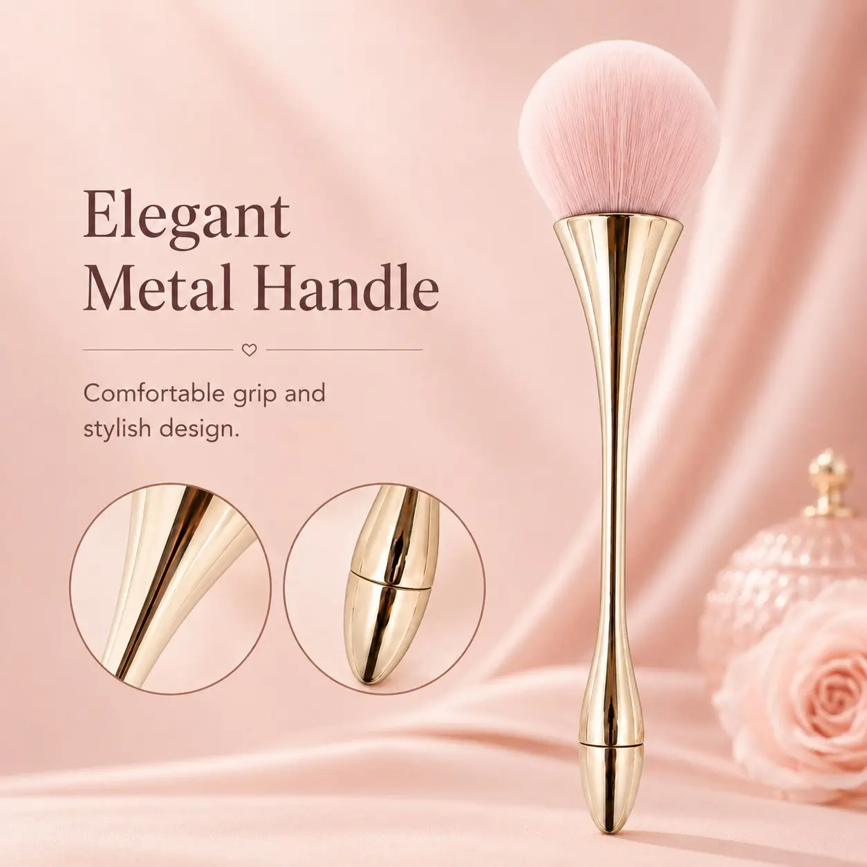 Large Fluffy Powder Brush, Soft Synthetic Blush Setting Makeup Brush, Elegant Waist-Shaped Handle, Cosmetics Tool for Face & Body