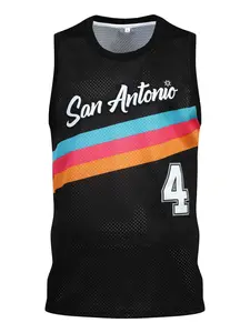 Men's 4 Black Basketball Jersey Embroidery, Sports Uniform, Casual Short Sleeves Vest, Fitted H Type, Long Clothing, Plain Surface