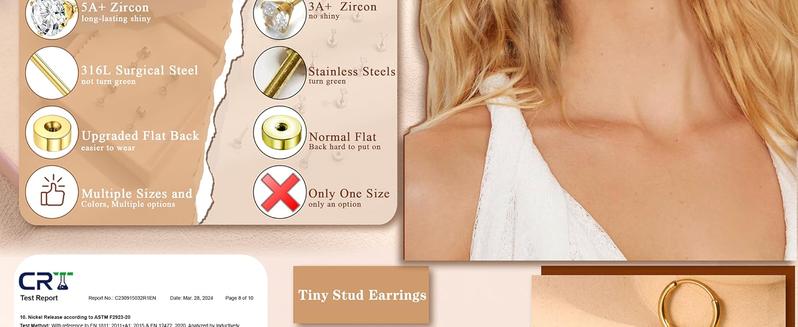 Tiny Hypoallergenic Flat Back Earrings - Surgical Steel Earrings For Women Men 14K Gold Plated Flatback Stud Earrings 20G Small Cartilage Earring Hoop 12 Pairs 2/3/4mm Screw Back Earrings