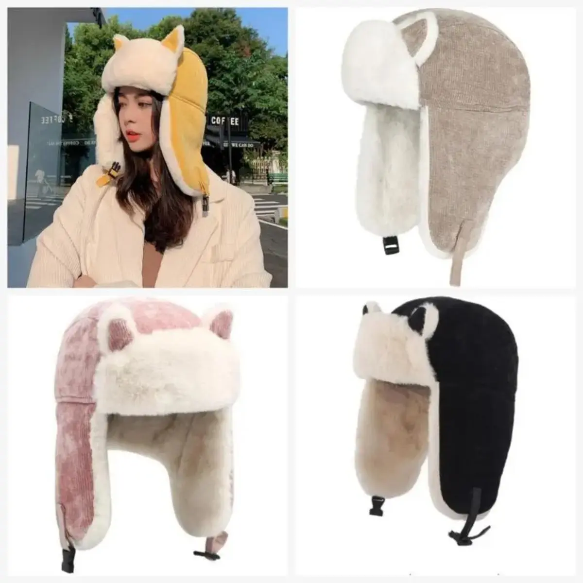 Chic Aesthetic Girls Winter Trapper Ushanka Hat - Cute Cat Ear Graphic Motif with Plush Fluffy Accent and Secure Earflap Protection, Cozy Cold Weather Headwear Accessory, Perfect for Outdoor Sports, Skiing Holiday & Daily Commute