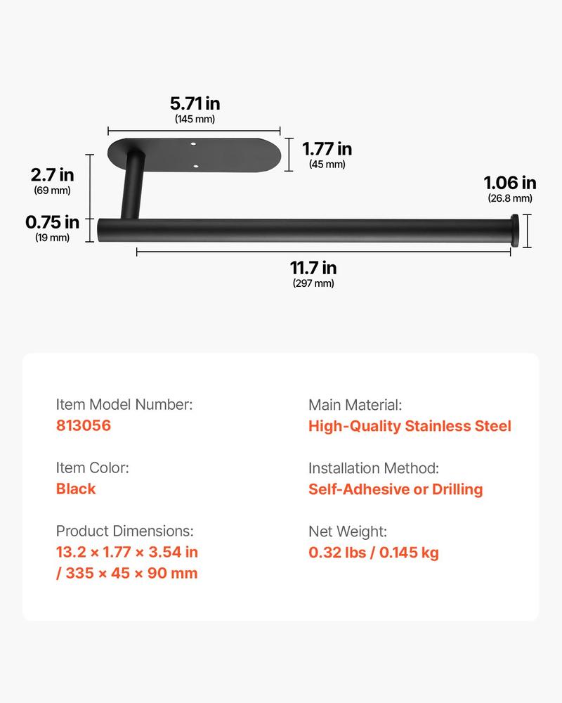 VEVOR Paper Towel Holder Under Cabinet, High-Quality Stainless Steel Paper Towel Holder, Self Adhesive or Drilling Paper Towel Holder Wall Mount for Kitchen, Bathroom, Pantry VEVOR Paper Towel Holder Under Cabinet, High-Quality Stainless Steel Paper Towel Holder, Self Adhesive or Drilling Paper Towel Holder Wall Mount for Kitchen, Bathroom, Pantry