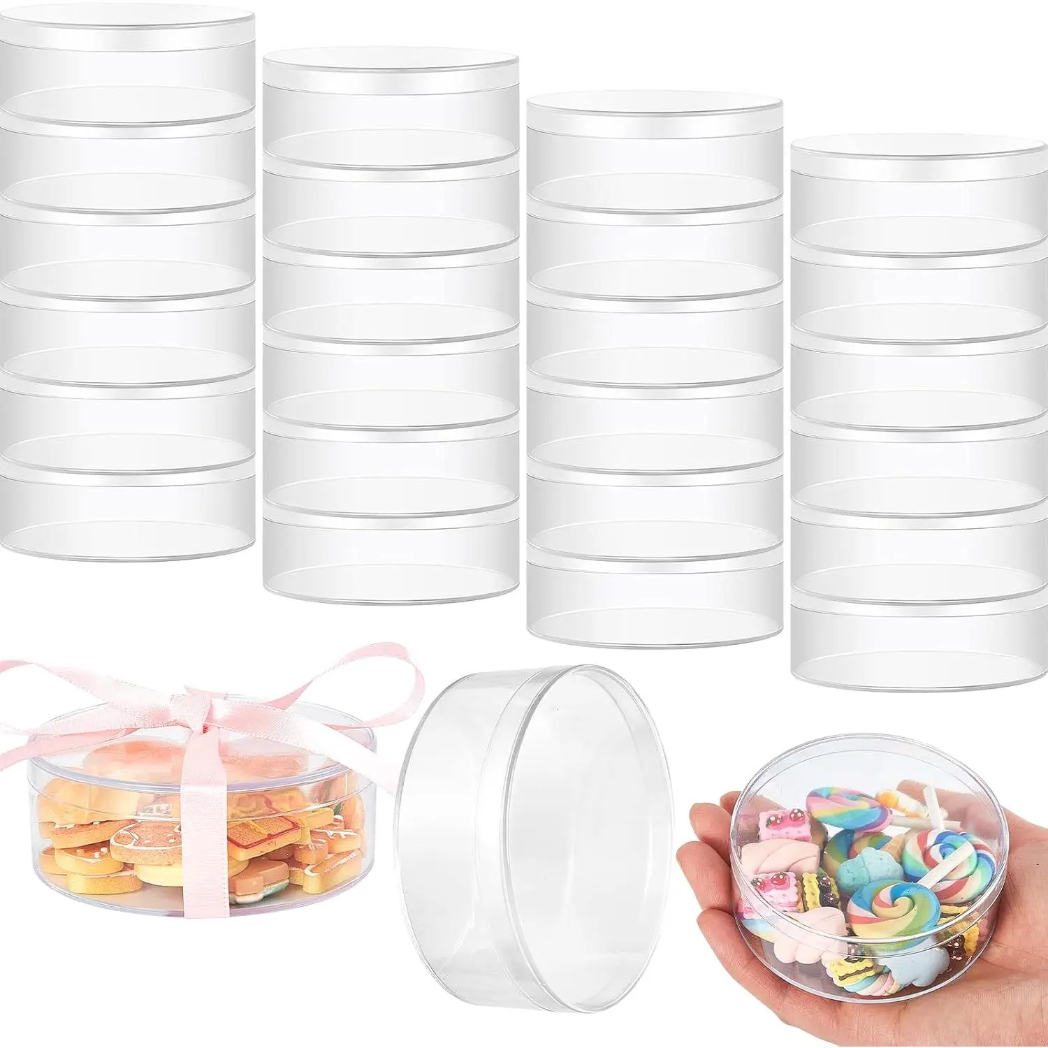 50 count Plastic  Circle Box with Lid Clear  Box Small Round Cube Organizer Transparent Storage Boxes Containers for Candy Beads   Wedding Graduation Favor(3 x 1.18'')