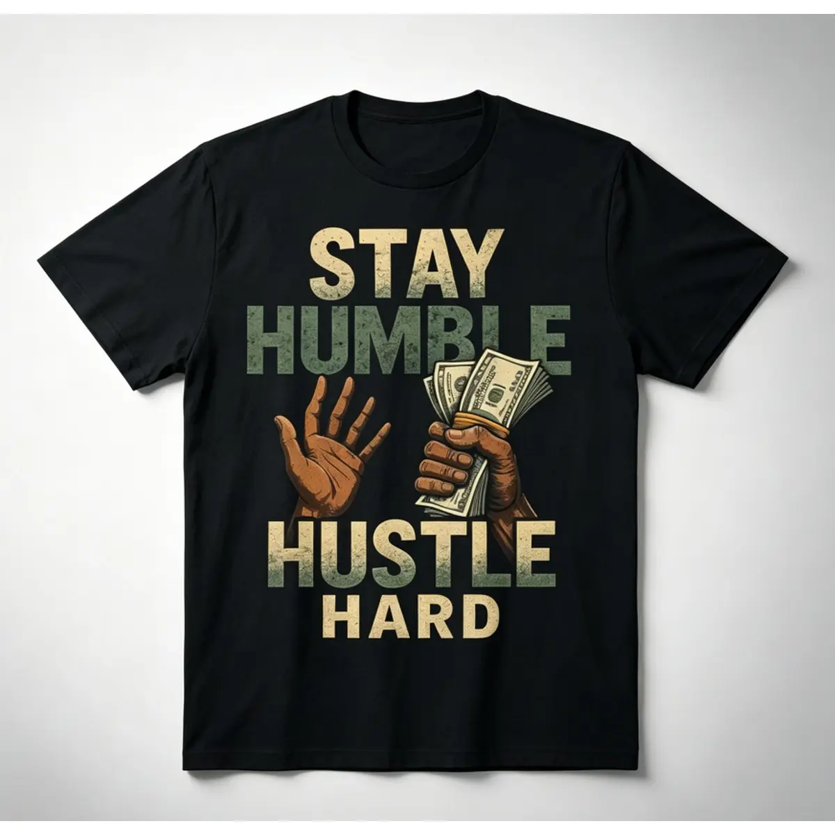 100% Cotton Stay Humble Hustle Hard Money Grind Streetwear Art T-Shirt