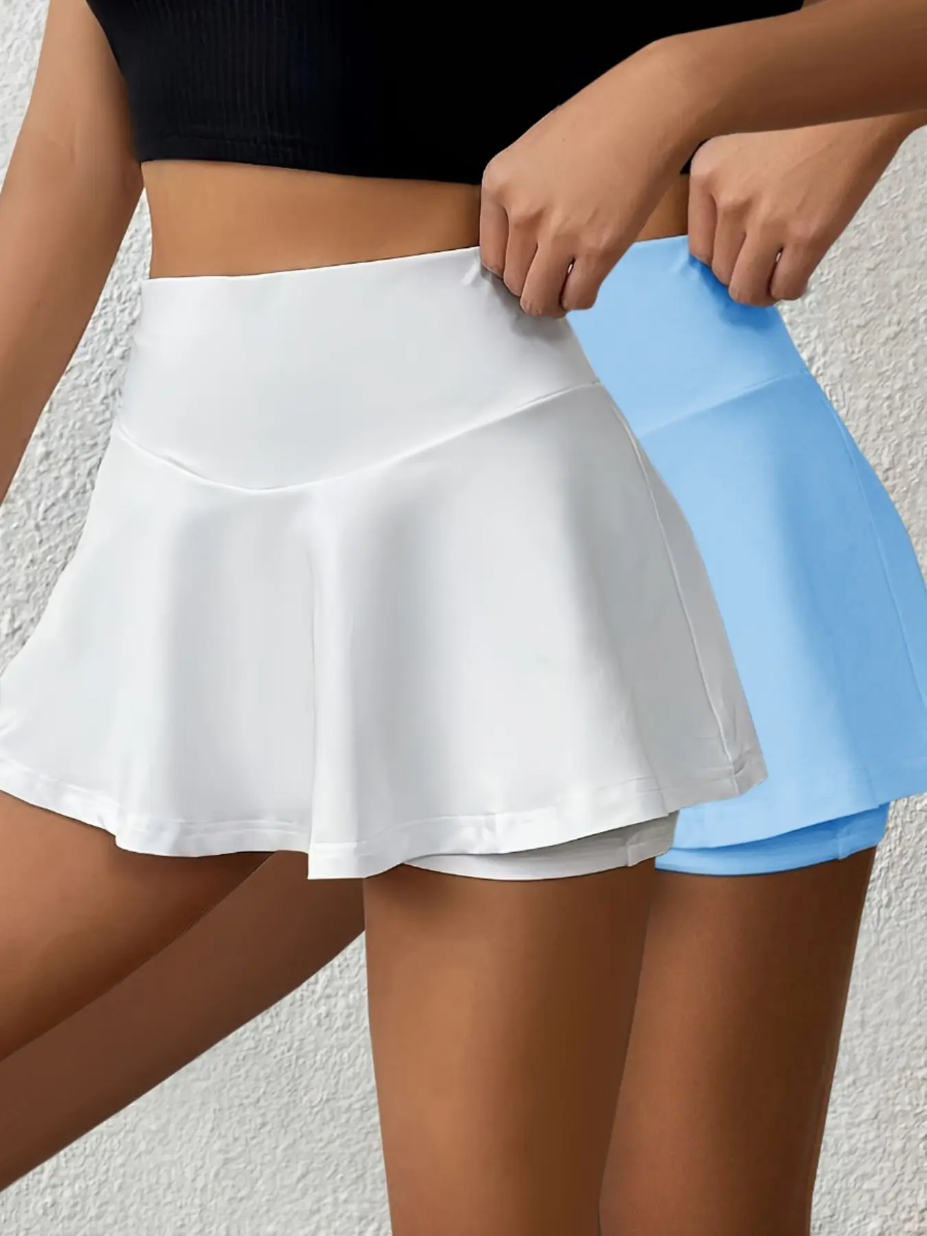 Lw Home Basic 2PCS SoftSolid Multi Color High Rise Pleated Mini Skort, Stretch Liner Shorts Flowy A Line Tennis Skirt, Slim Fit Sporty Skirt for Gym Beach Vacation Summer Outfits