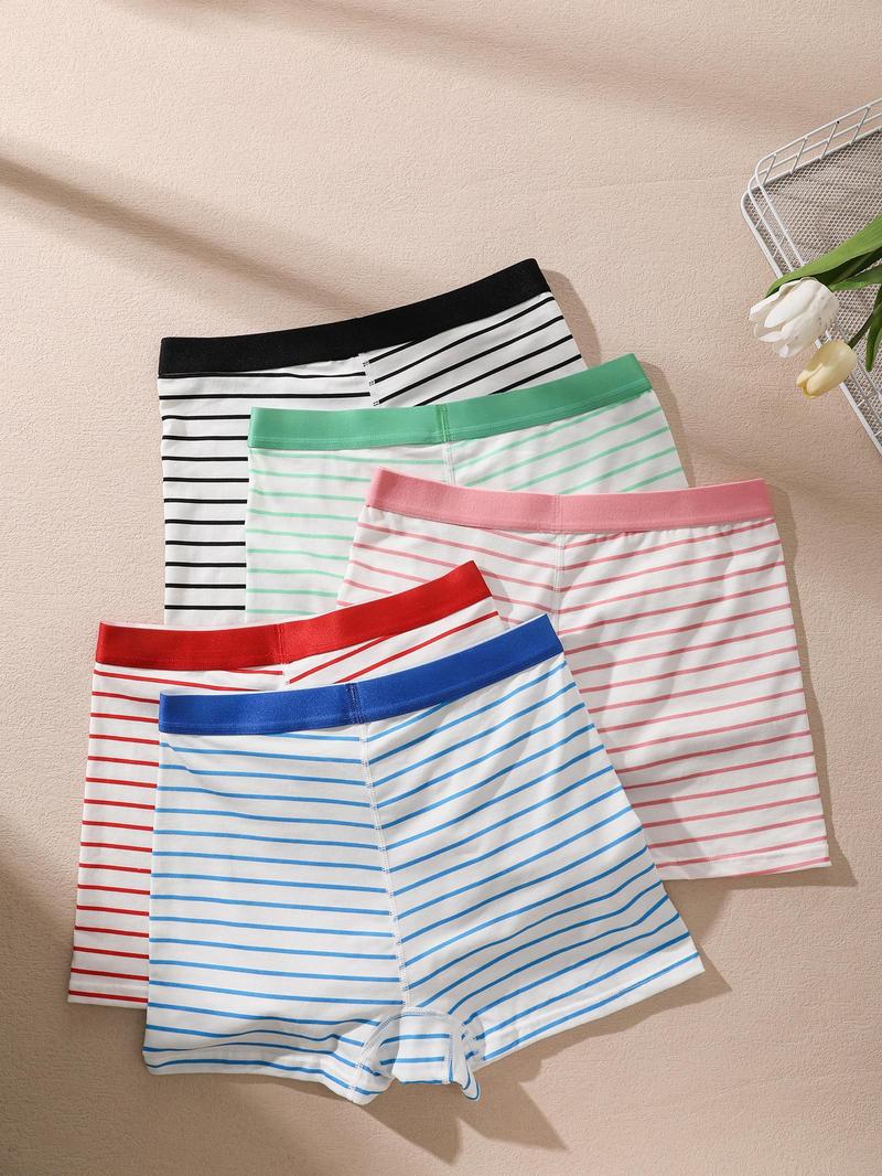Women's Striped Print Underwear Set, 2/3/5/8 Pieces, Comfortable Breathable Fabric, Casual Style, All Seasons, Fitted Waistband