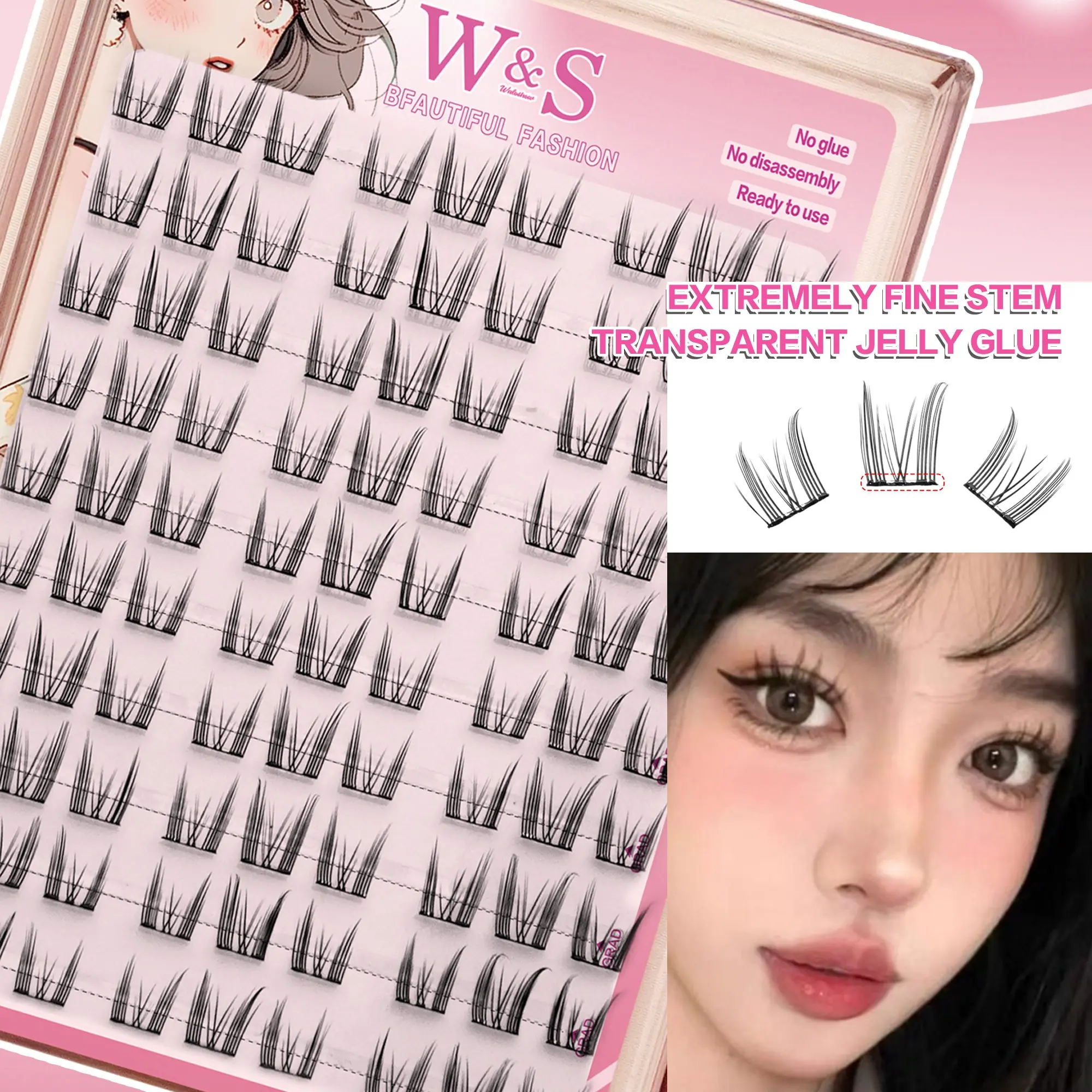 Self-Adhesive D Curl False Eyelashes, 90 Pcs Doll Style, 10-12mm Length, Thick 0.07mm, Perfect for Beginners, Ideal Gift for Valentine's Day & Christmas