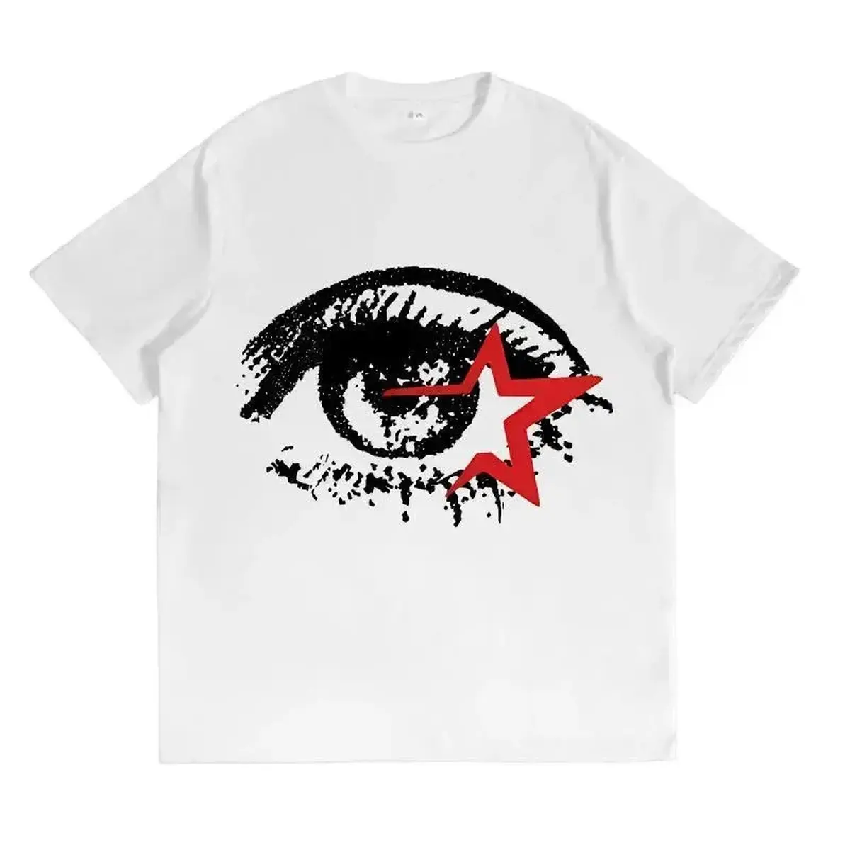 Unisex Y2000 Streetwear Short-Sleeve Sports Top, Big Eye Print, Round Neck, Loose Fit, Summer Casual T-Shirt
