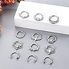 Besteel 12Pcs Septum Rings 16G Daith Earrings Nose Rings Hoop Stainless Steel CZ Opal Cartilage Helix Tragus Earrings Septum Clicker Piercing Jewelry Silver Black Rose Gold Butterfly Beautiful