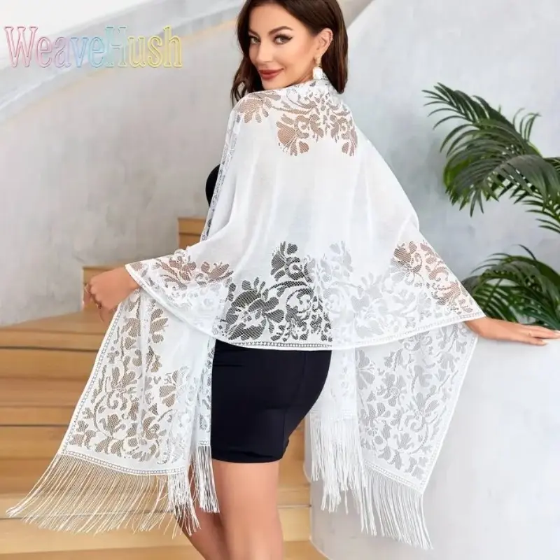 Women's Baroque Lace Scarf, Glamorous Bohemian Shawl with Romantic Floral Embroidery, Soft and Lightweight for Weddings, Funky, Accessories For Women