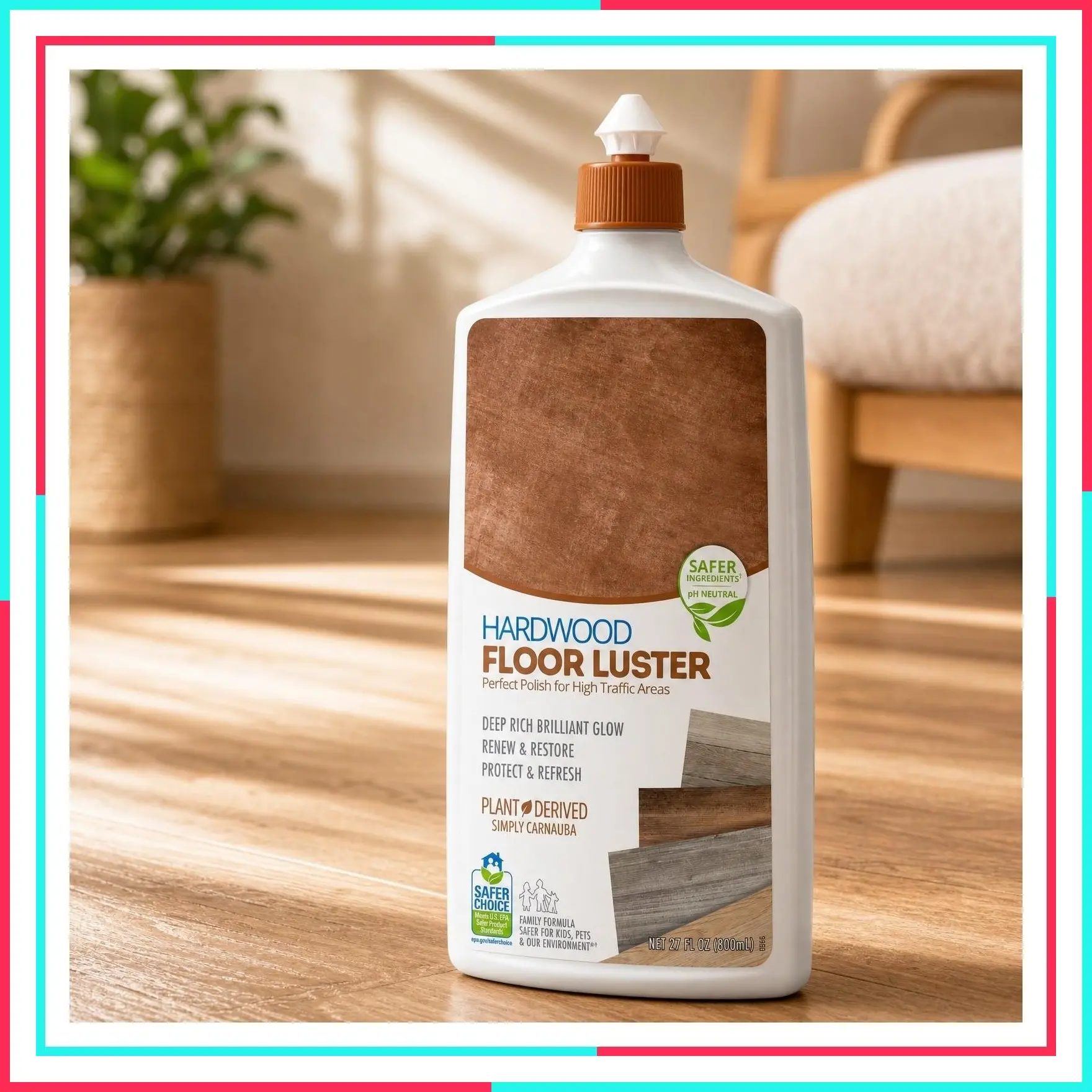 Hardwood Floor Polish & Luster 27 oz – Natural Looking Shine with Plant-Derived Carnauba, Renew & Protect, Streak & Haze Free, Non-Slip, pH Neutral, No PFAS, EPA Safer Choice