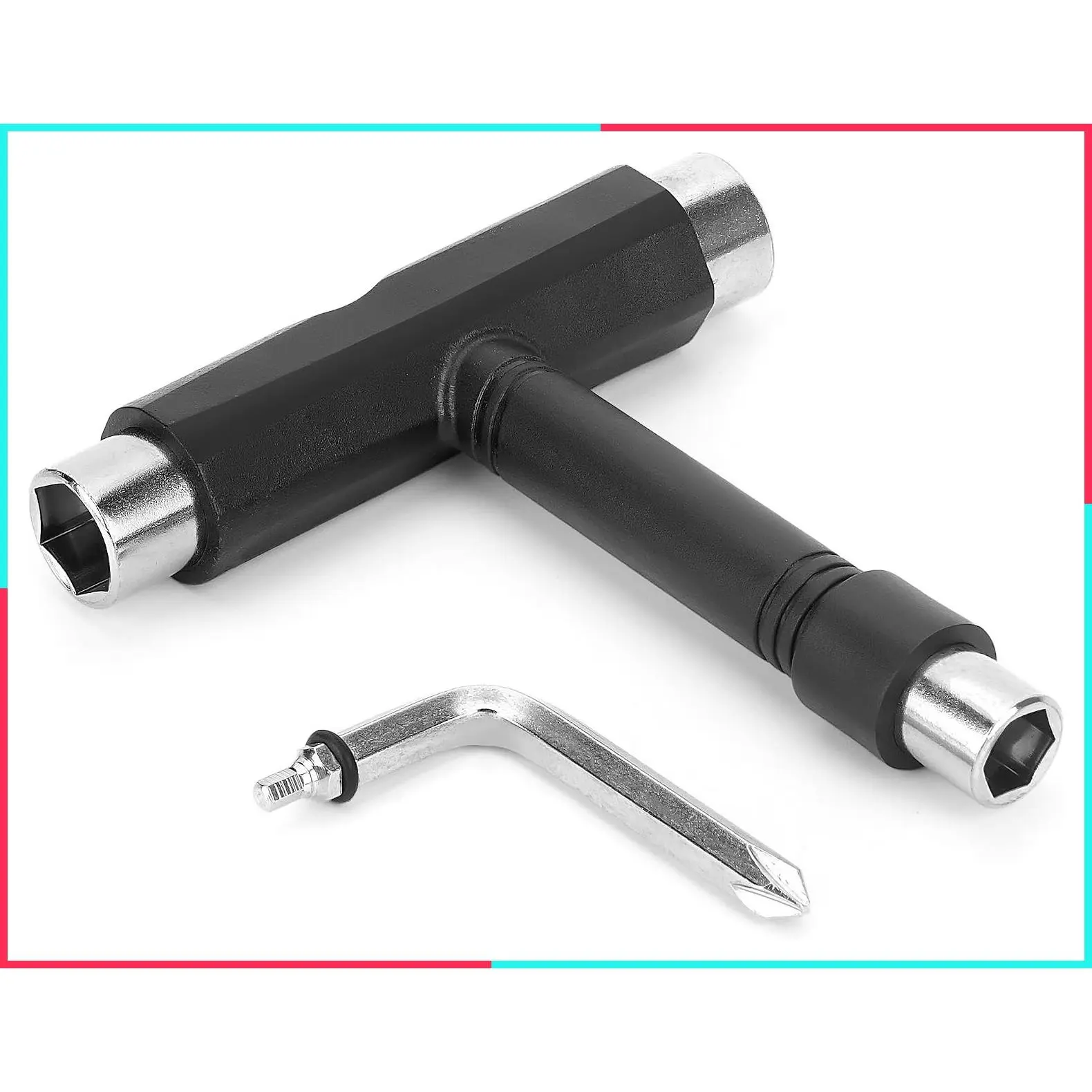 Multifunctional All-in-One Skateboard Wrench, 2-in-1 Portable T-Type Wrench with Built-in L-Type Cross Head Screwdriver, Longboard Accessories
