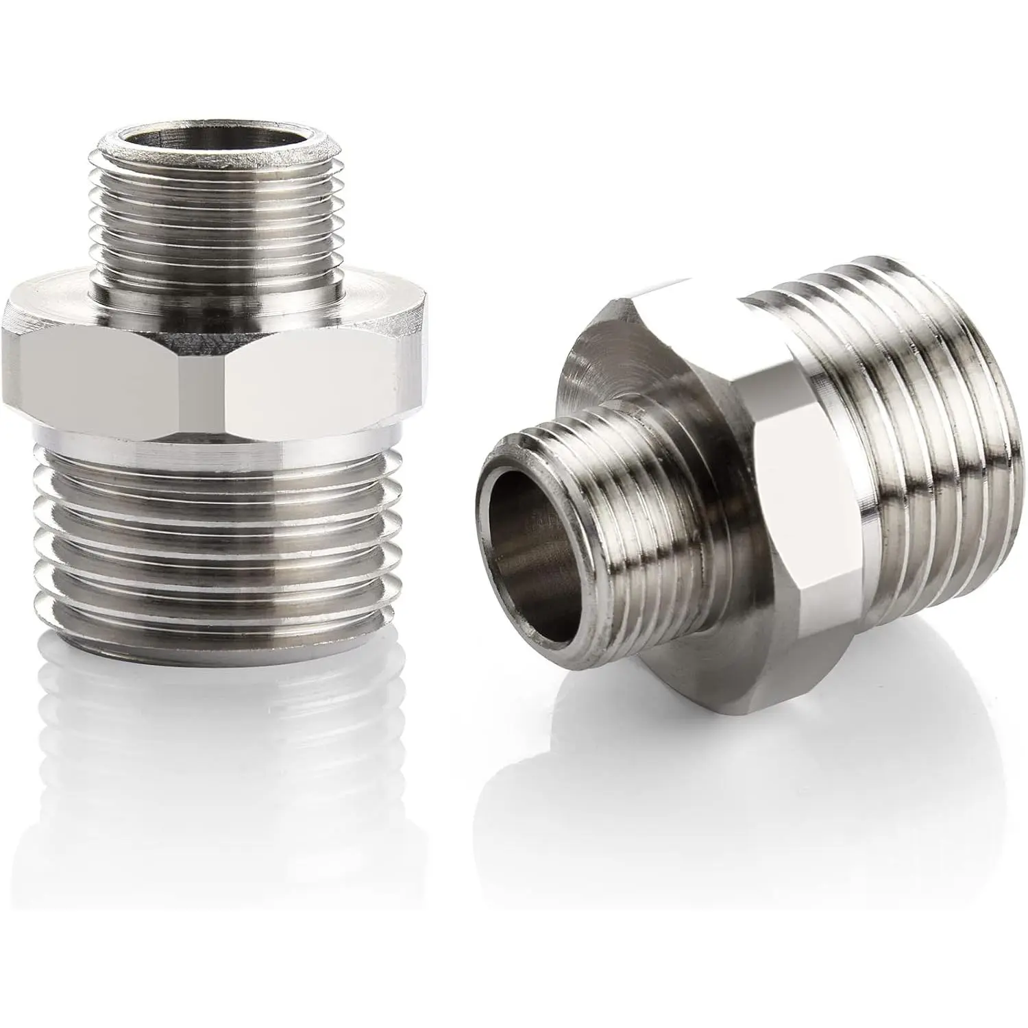 1/2 to 3/8 Reducer Faucet Adapter - Compression Brass Pipe Fitting, 3/8 Male to 1/2 Male  Line Adapter for RV Kitchen Plumbing, Water Hose Pipe Connector with Rubber Washer, (2 Pack)