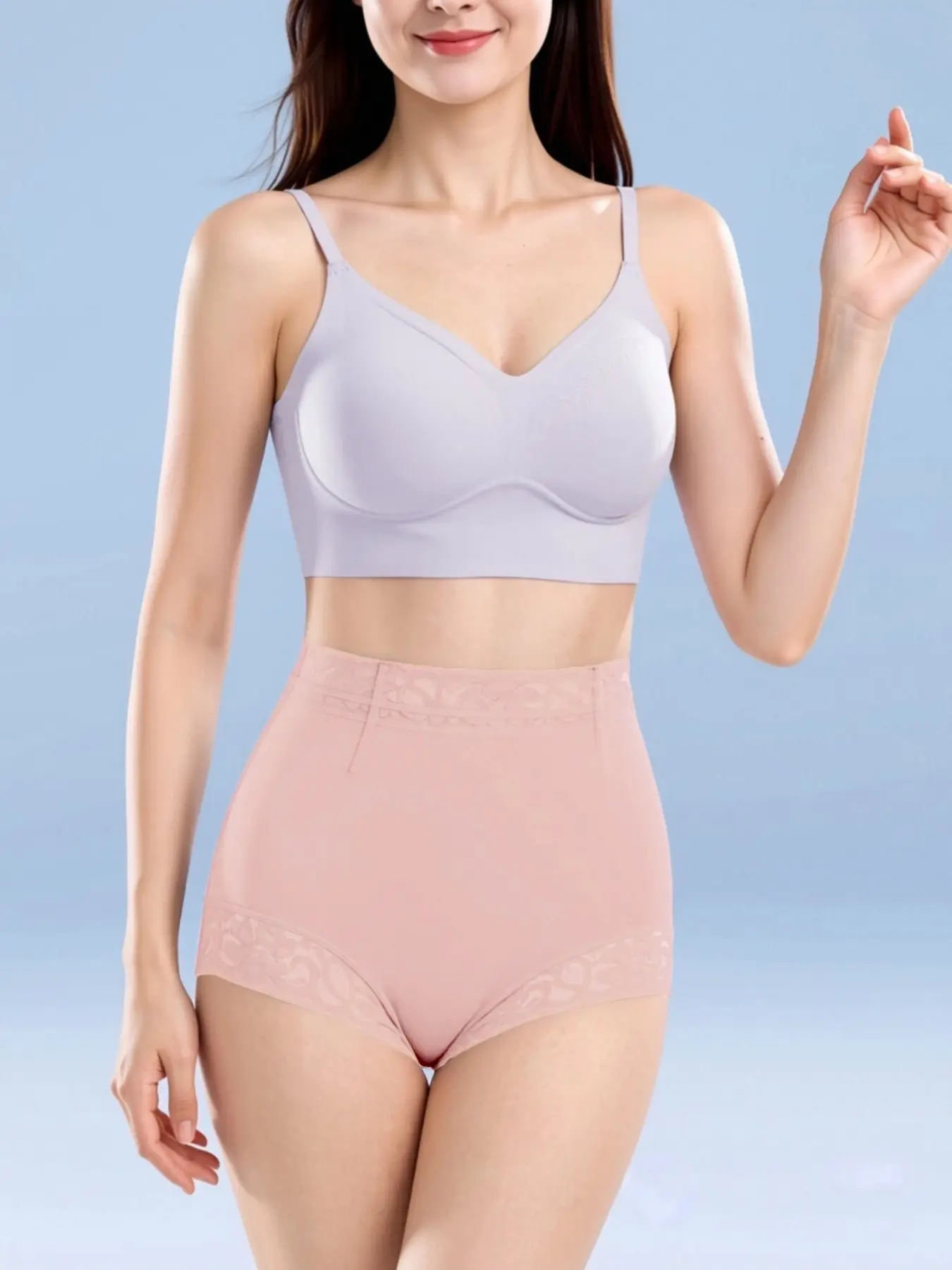High-Waisted Lace Control Underwear, Lightweight Shaping Design, Lace Trim + Seamless Cut, Daily Wear Comfortable Lingerie