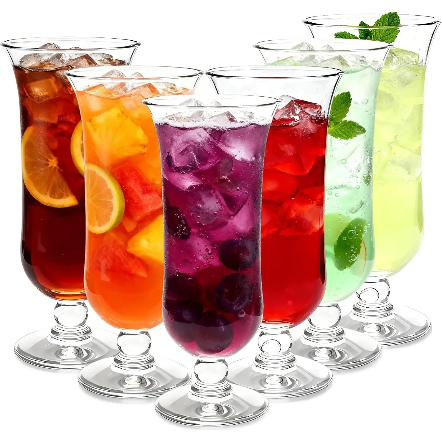 6 Pack Plastic Hurricane Glass, 13.5 oz Pina Colada Glasses Break-Resistant Clear Tulip Drinking Cups for Juices, Cocktails, Full-Bodied Beer, Tropical Drinks, Water, Beverages